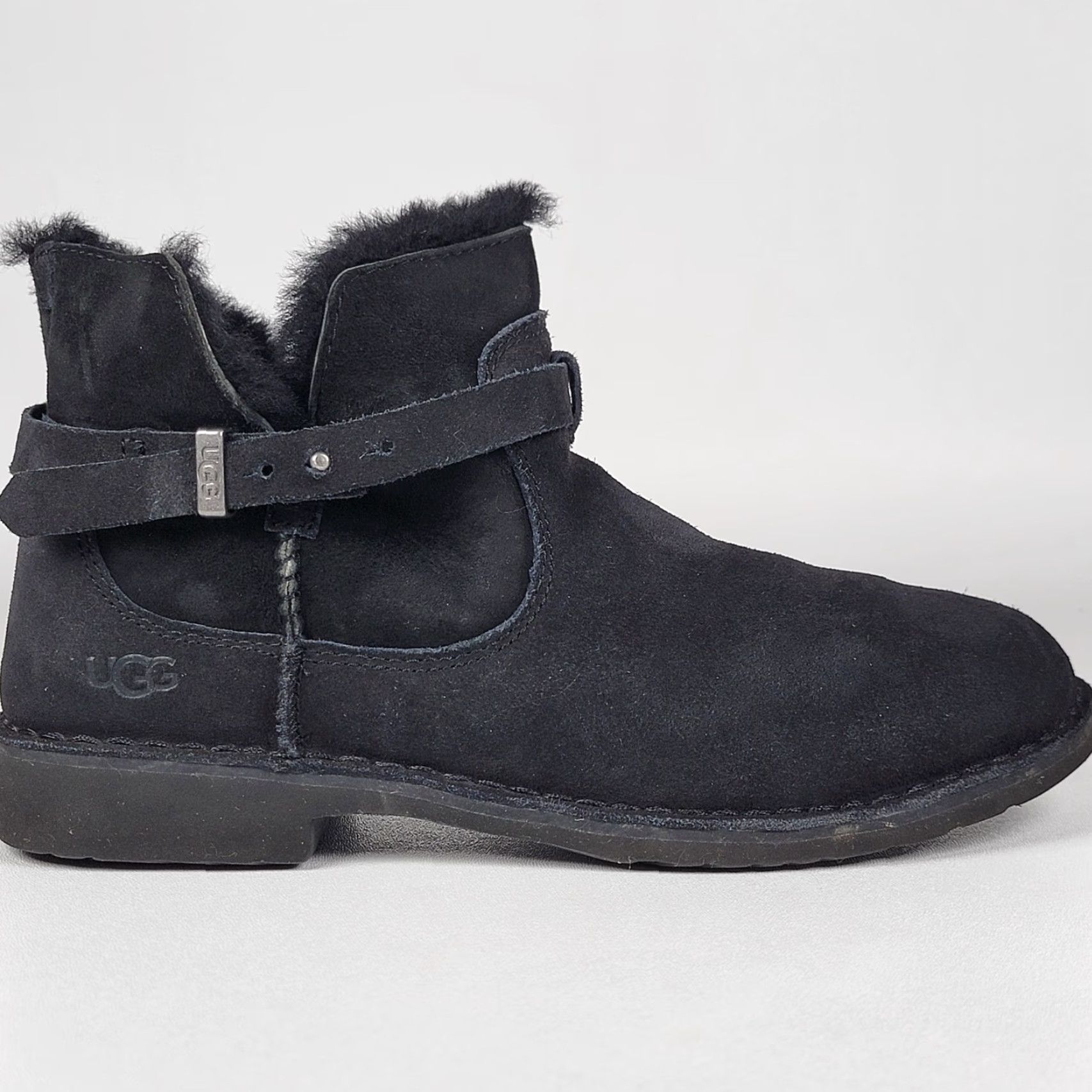 Ugg UGG Bootie Women's Suede Buckle Shearling Fur Black Ankle Boot 9 Size US 9 / IT 39 - 3 Thumbnail