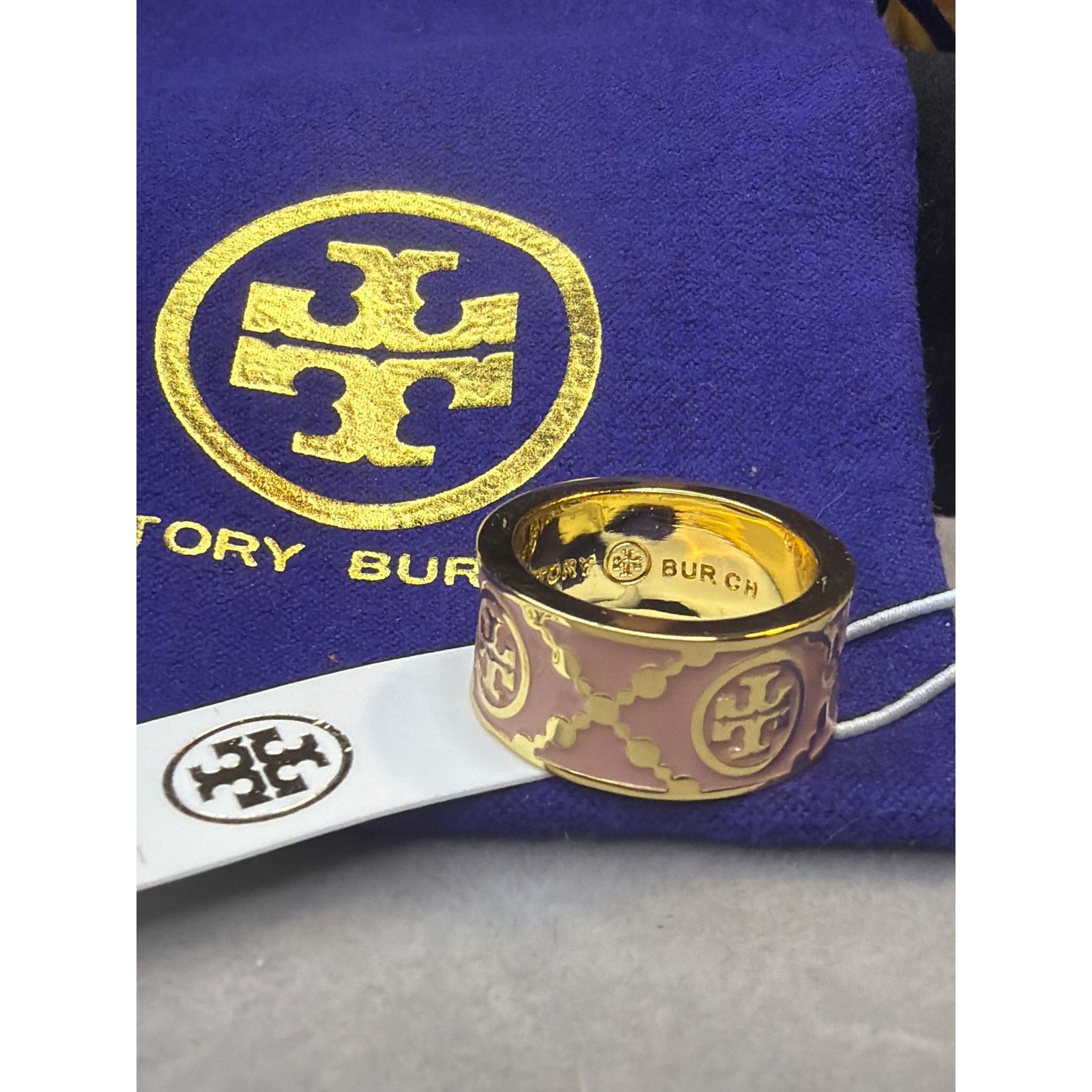 Tory Burch Tory Burch T Monogram Enamel Ring Brown Enamel Sz 7 Signed Size ONE SIZE - 3 Thumbnail