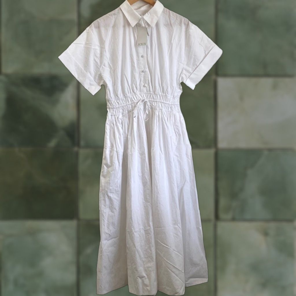 J.Crew Shirt-Dress White A-Line Midi Cotton Poplin Size 8 Women's Elena Dress - White