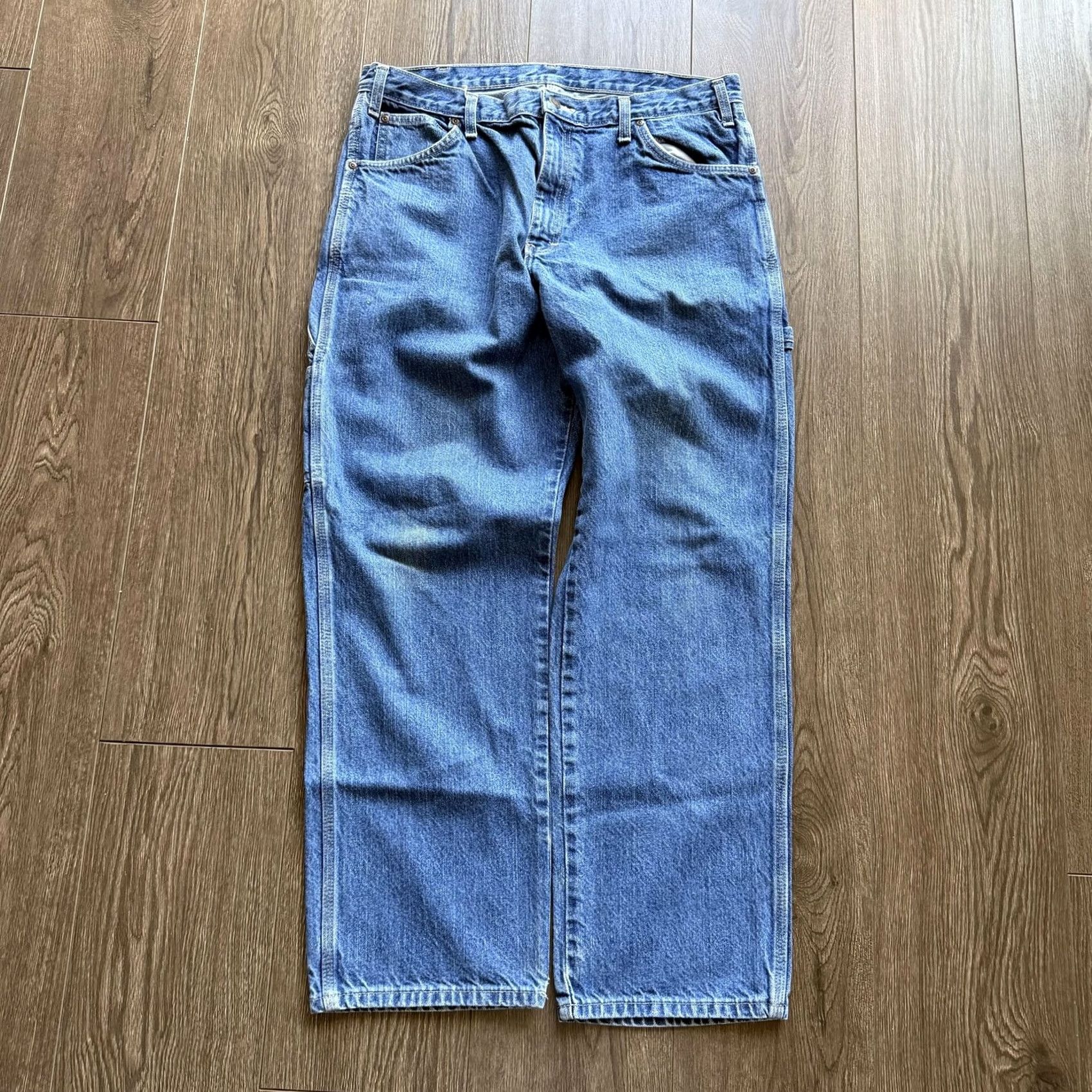 Dickies Dickies Jeans Baggy Y2K Carpenter 36x30 Blue Medium Wash Relaxed Denim Workwear Mens Regular Straight Fit Hats? Size US 36 / EU 52 - 5 Thumbnail