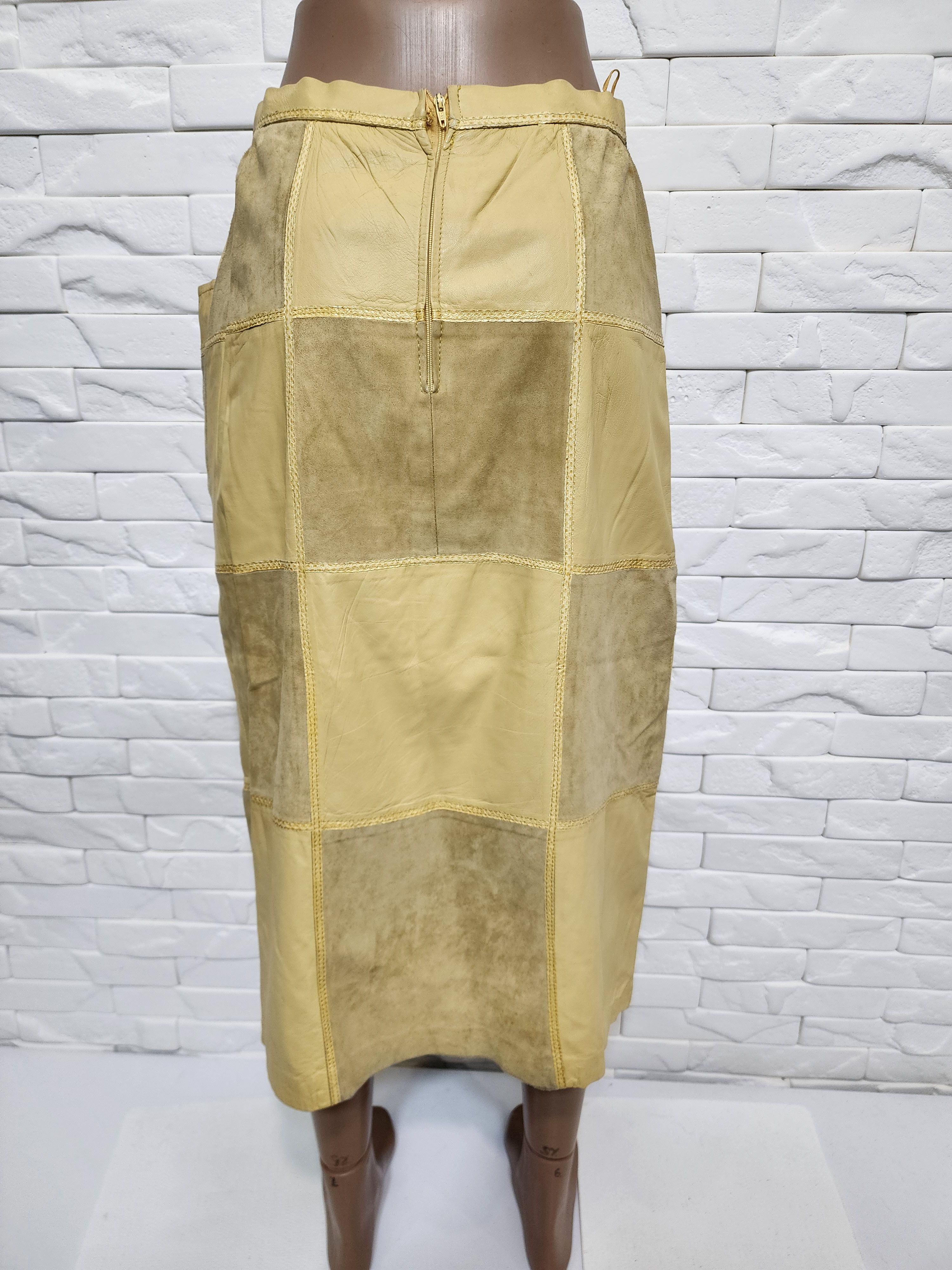 Genuine Leather Yellow Suede Leather Skirt: Size 27" / US 4 / IT 40 - 2 Thumbnail
