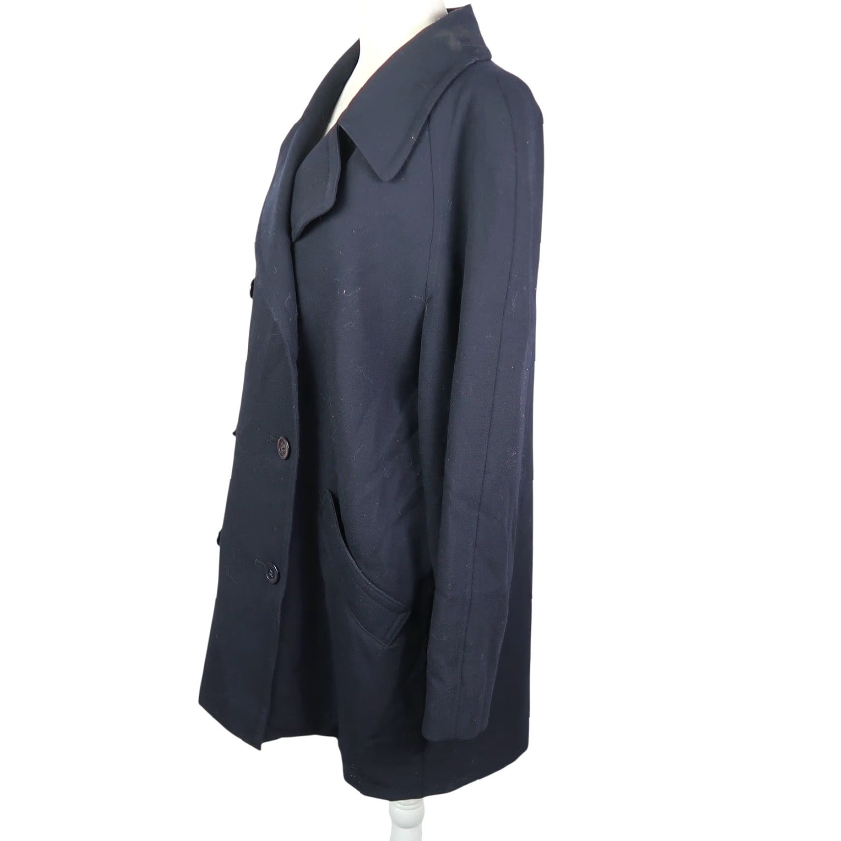 Vintage VINTAGE 80s Sanyo Navy Blue Wool Double-Breasted Coat M Women Overcoat Casual Workwear 100% Wool Button Mid-Length Mens? No, Women Size M / US 6-8 / IT 42-44 - 3 Thumbnail