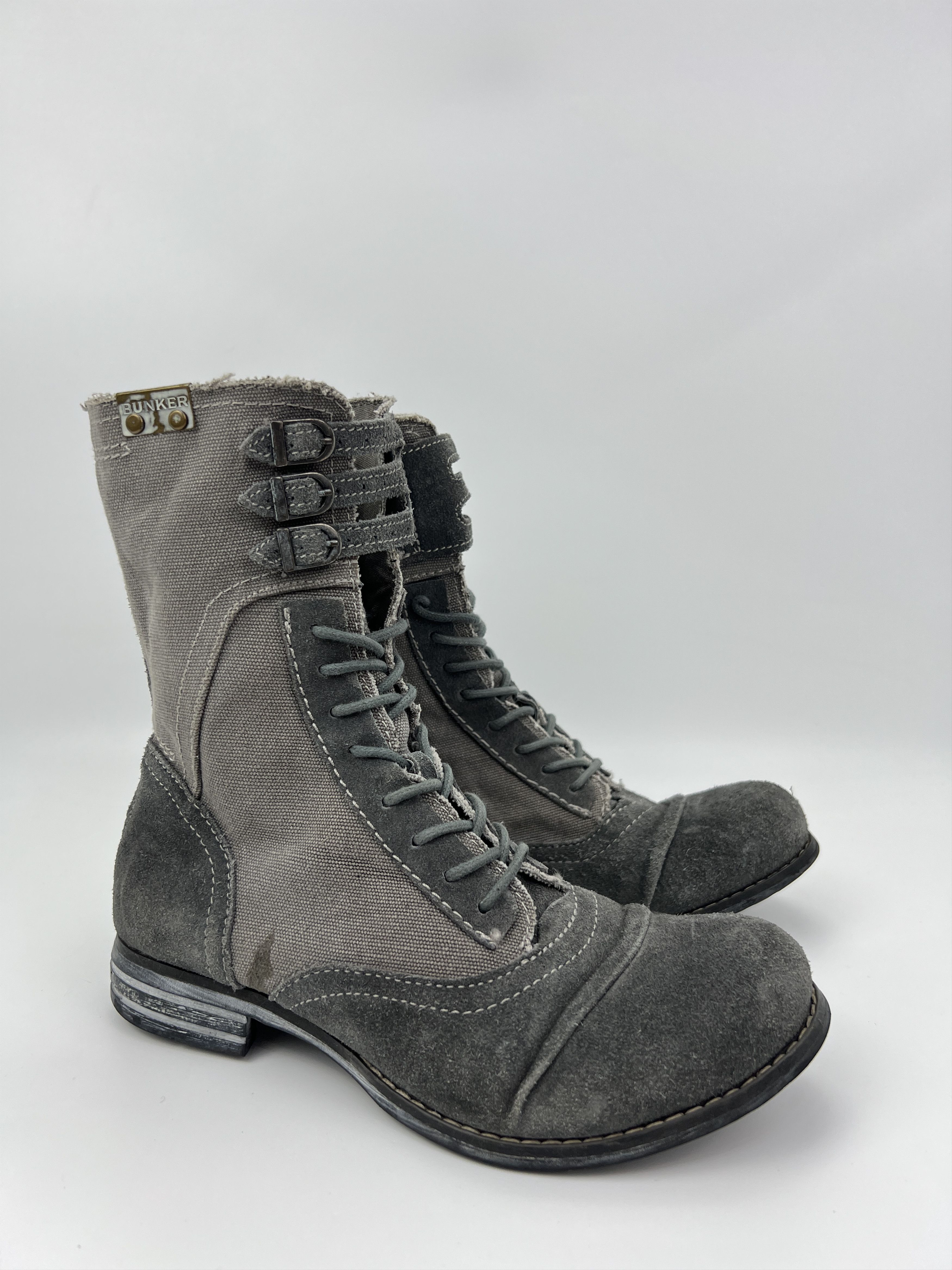 Vintage Y2K Bunker Avant Garde Grey Suede\Denim Boots Combat Style Size US 7 / IT 37 - 6 Thumbnail