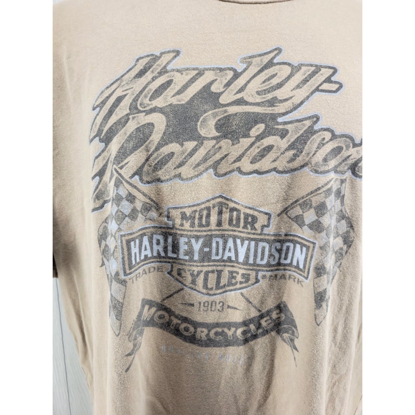 Harley Davidson Harley-Davidson Mens Shirt T-Shirt 2XL Tan Brown Distressed River Meridian MS Tan Brown Shirt Mens 2XL Size US XXL / EU 58 / 5 - 3 Thumbnail