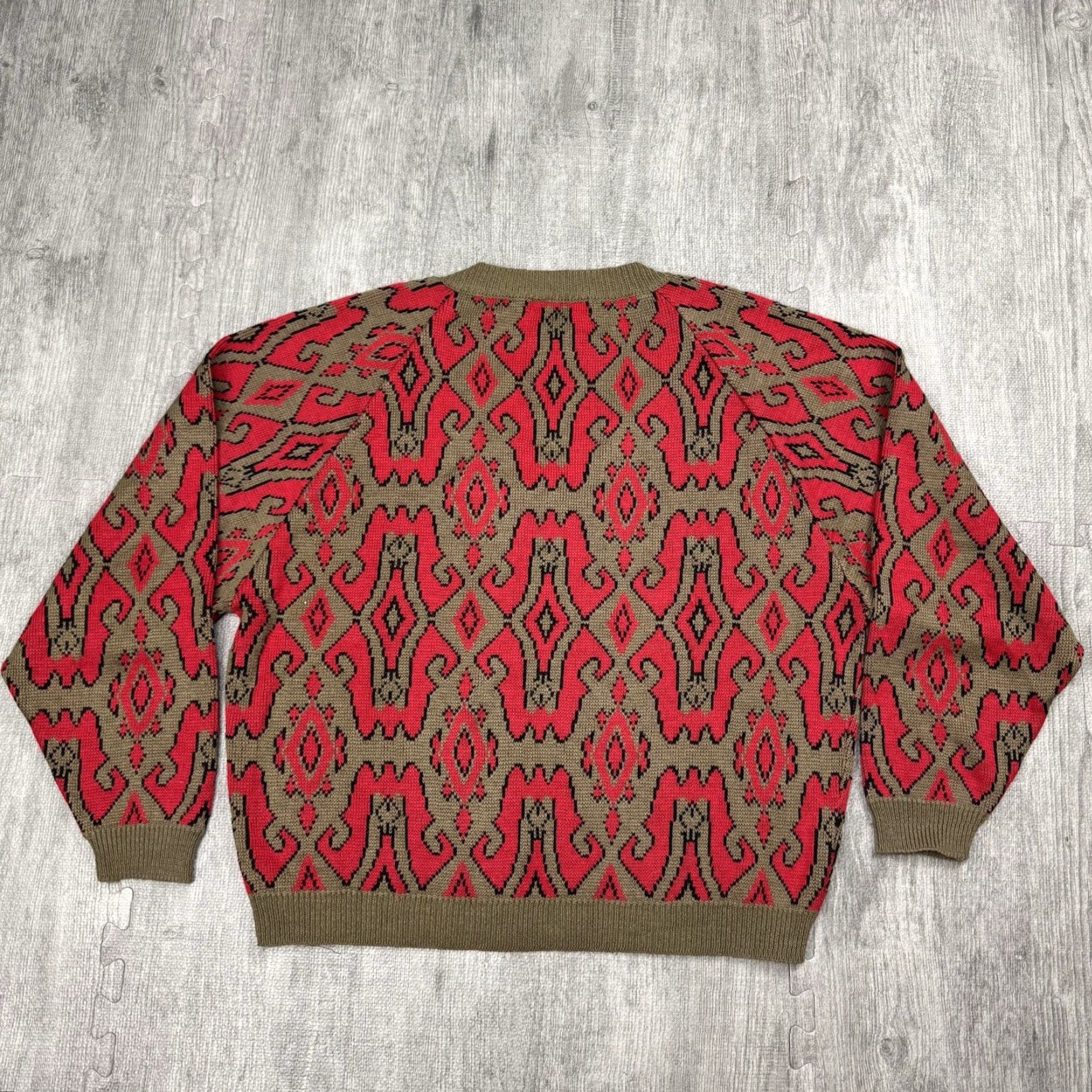 VINTAGE Generra 90s Abstract Knit V-Neck Sweater Oversized Black L Womens