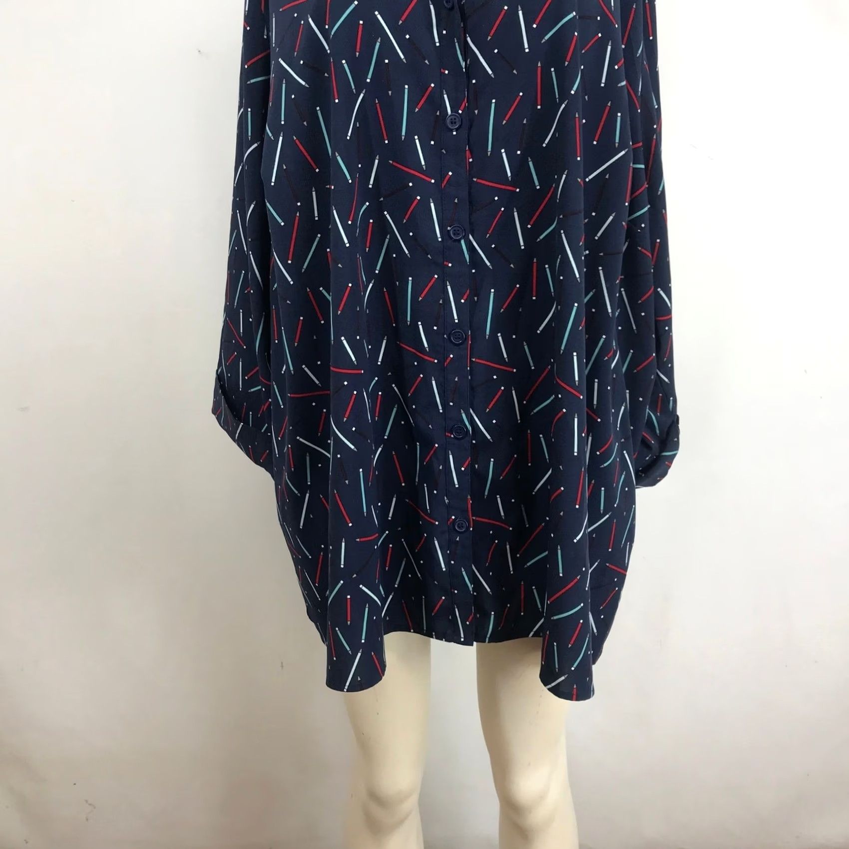 Vintage Catherines Womens Plus Size Tunic Top - Navy Blue Pencil Print Blouse Size 4XL / US 24-26 - 3 Thumbnail