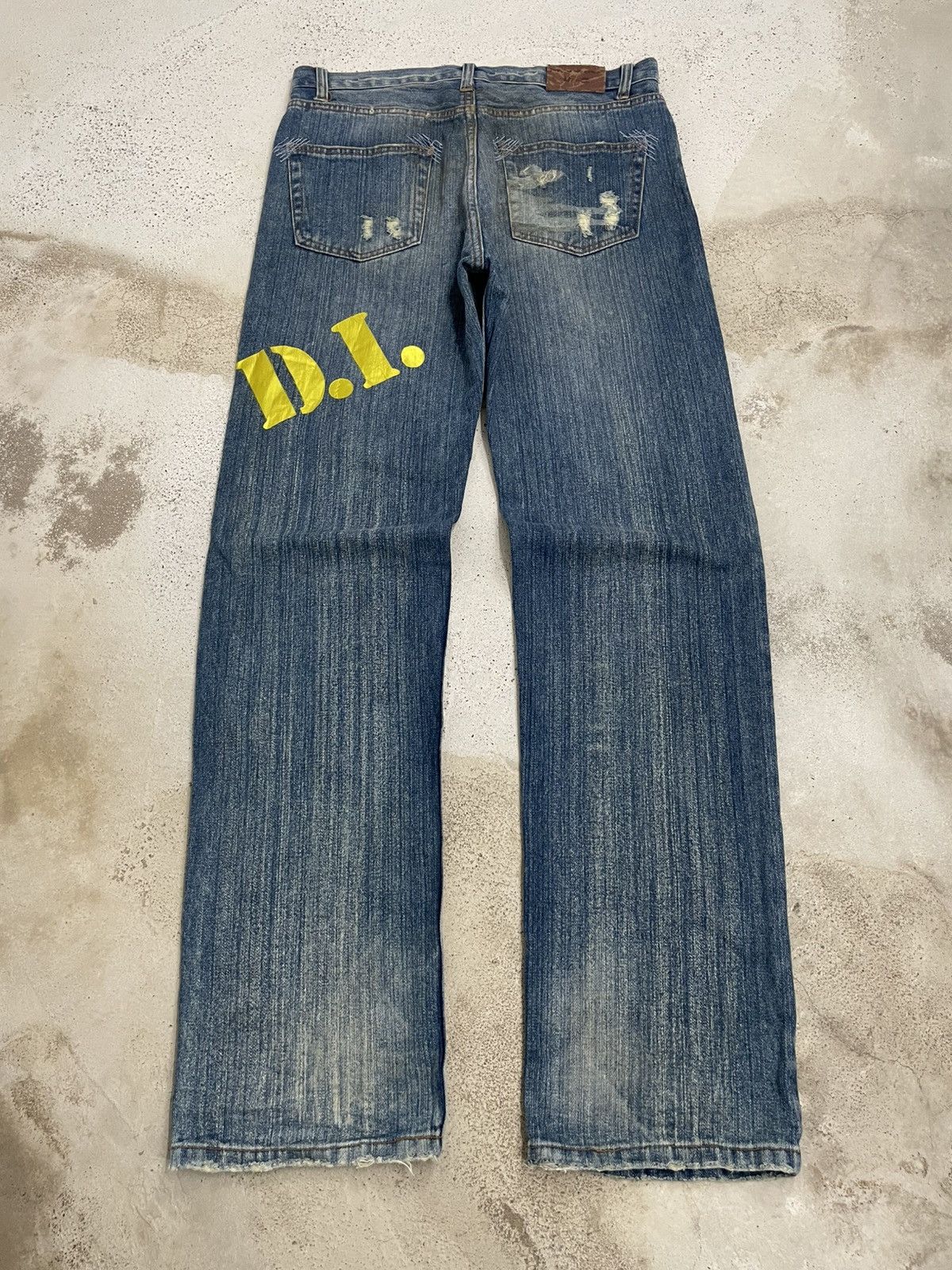 Japanese Brand Nylaus Distressed Rusty Denim Heavy Stitching Font Y2K Size US 32 / EU 48 - 2 Thumbnail