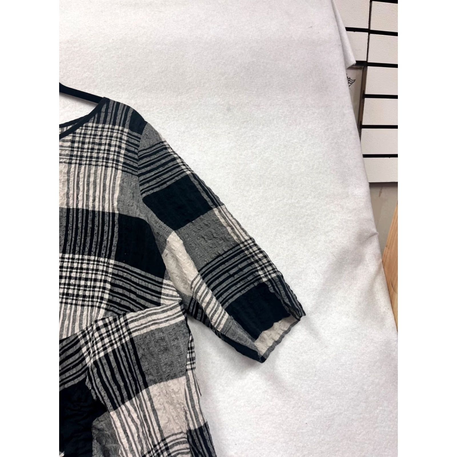 Vintage Moonlight Plaid Dress A-Line Midi 3/4 Sleeve Textured Black Gray L Women Size L / US 10 / IT 46 - 5 Thumbnail