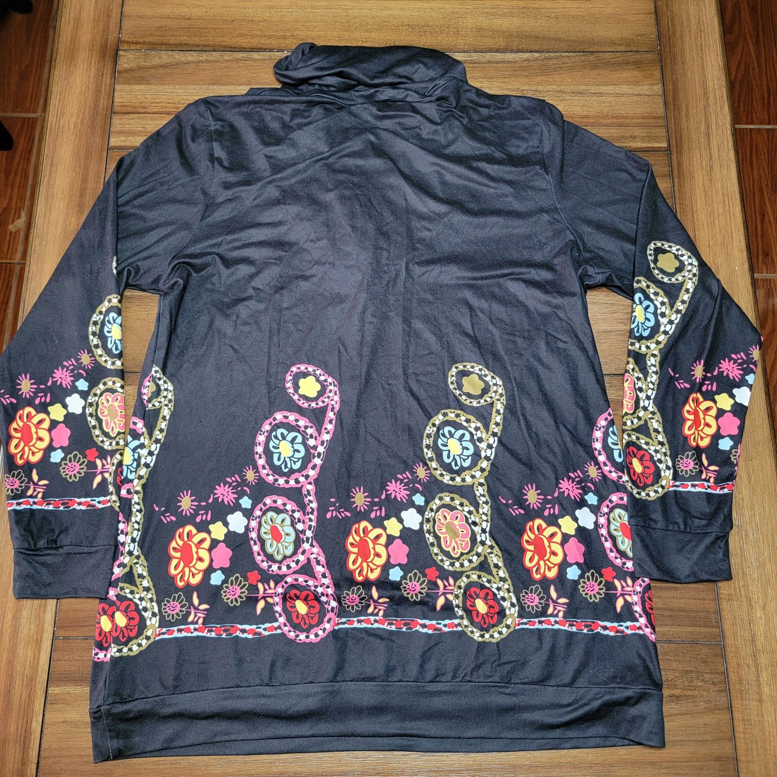 Other Black LS w/ Multi-Color Flowers Boho Style Blouse - Size XL Size XL / US 12-14 / IT 48-50 - 3 Thumbnail