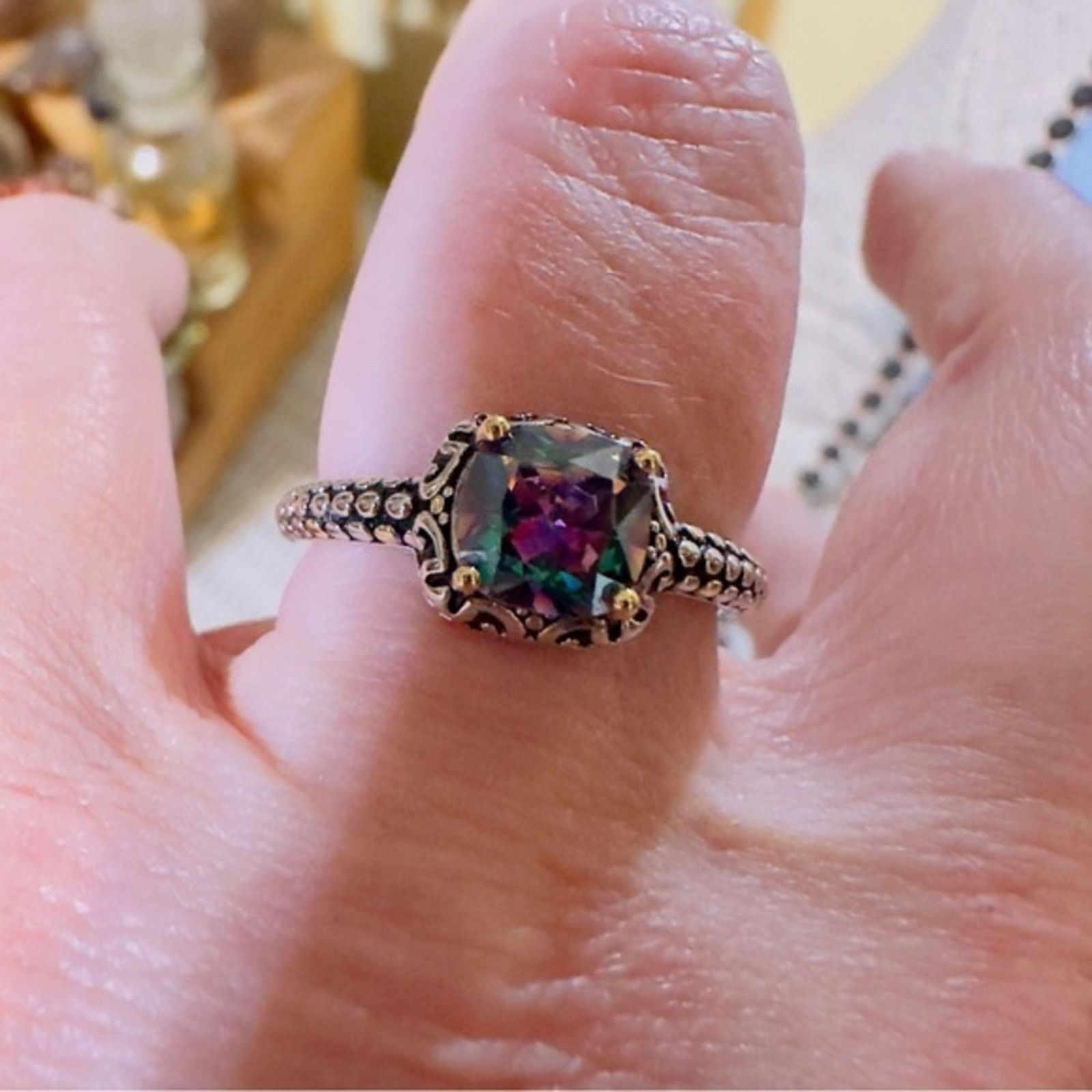 The Unbranded Brand Sterling Silver Celtic Rainbow Topaz Cushion CZ Ring Size ONE SIZE - 2 Thumbnail