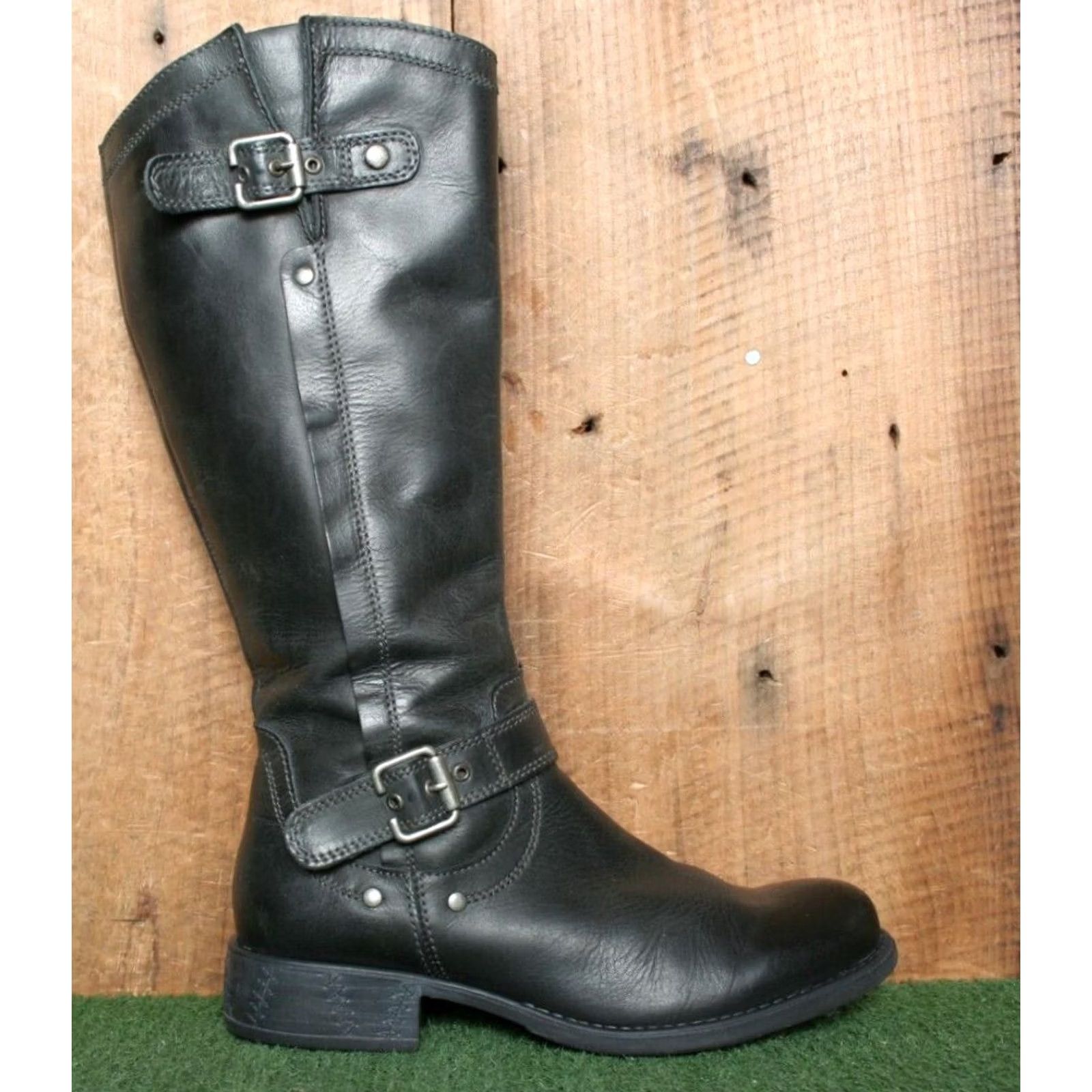 Vintage ERIC MICHAEL Montana Black Leather Studded Buckle Strap Boots EU 37 US 7 Women Riding Boot Knee High Chain Strap Zip Size US 7 / IT 37 - 2 Thumbnail