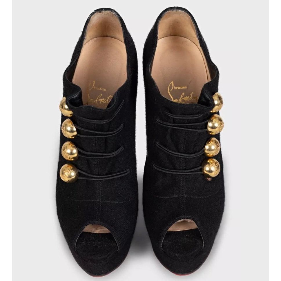 Christian Louboutin Christian Louboutin Black Textile Open-Toe Booties Sz.36 Size US 5 / IT 35 - 2 Thumbnail