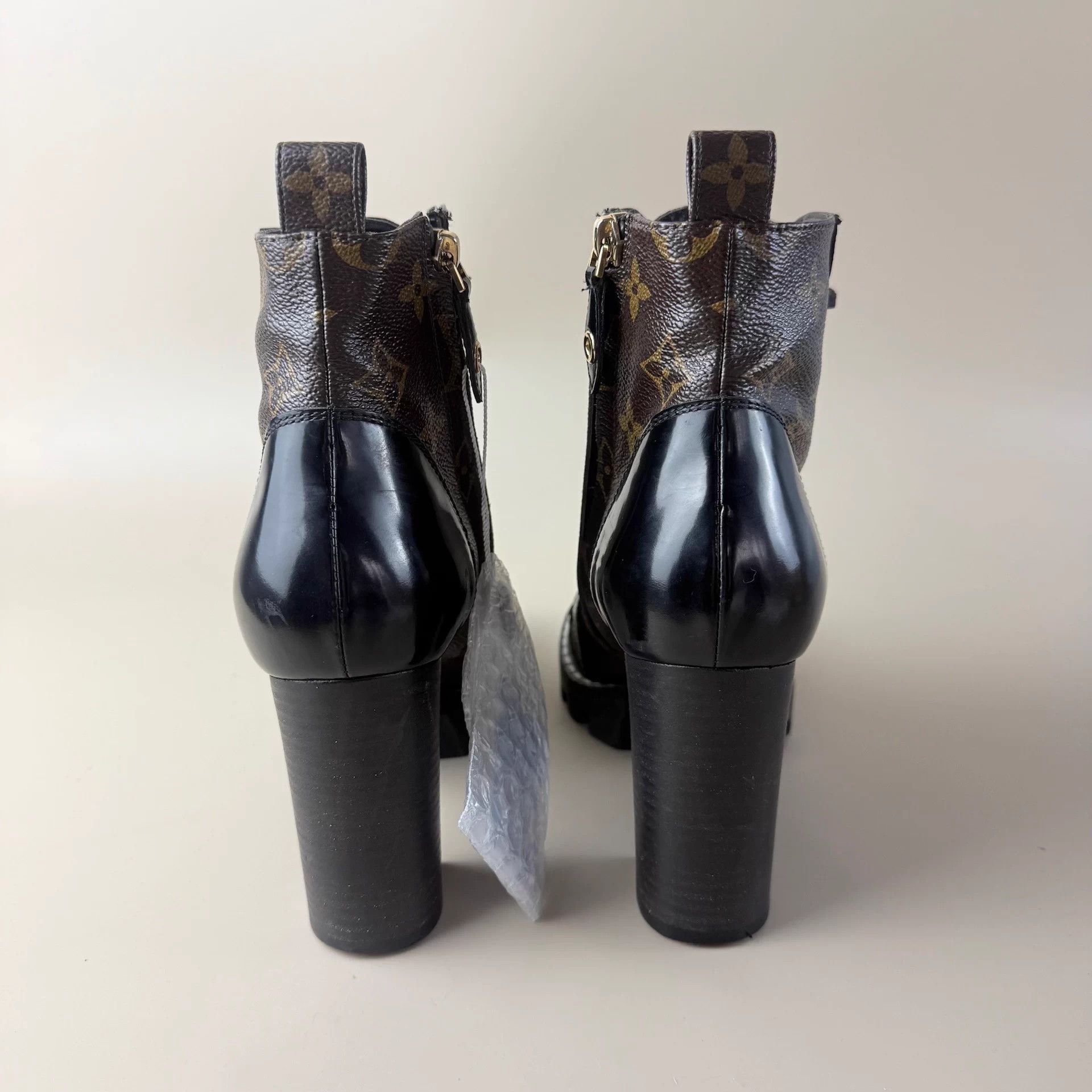 Louis Vuitton LV Monogram black brown heeled short boots 37 EU Size US 6 / IT 36 - 3 Thumbnail