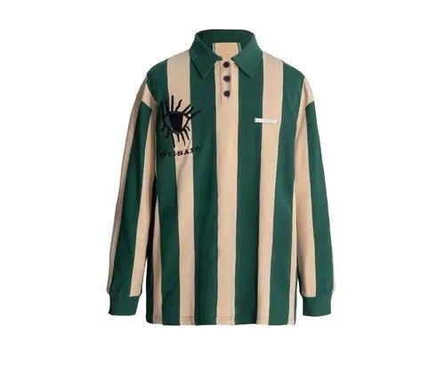 Designer × Japanese Brand Retro striped patchwork embroidered long-sleeved POLO shirt Size US L / EU 52-54 / 3 - 2 Thumbnail