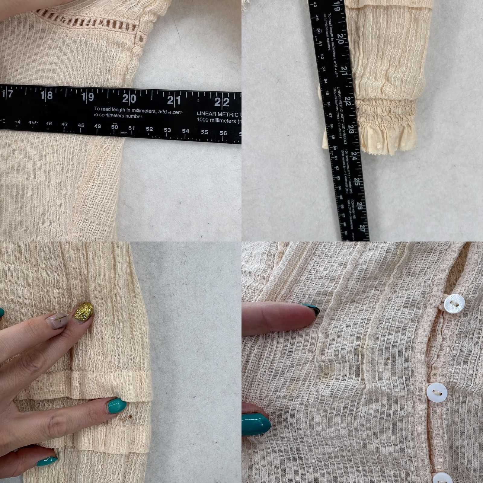 Faherty Faherty Blouse Womens Small Beige Organic Cotton V-Neck Long Sleeve Button Ruffle Crinkle Size S / US 4 / IT 40 - 8 Thumbnail