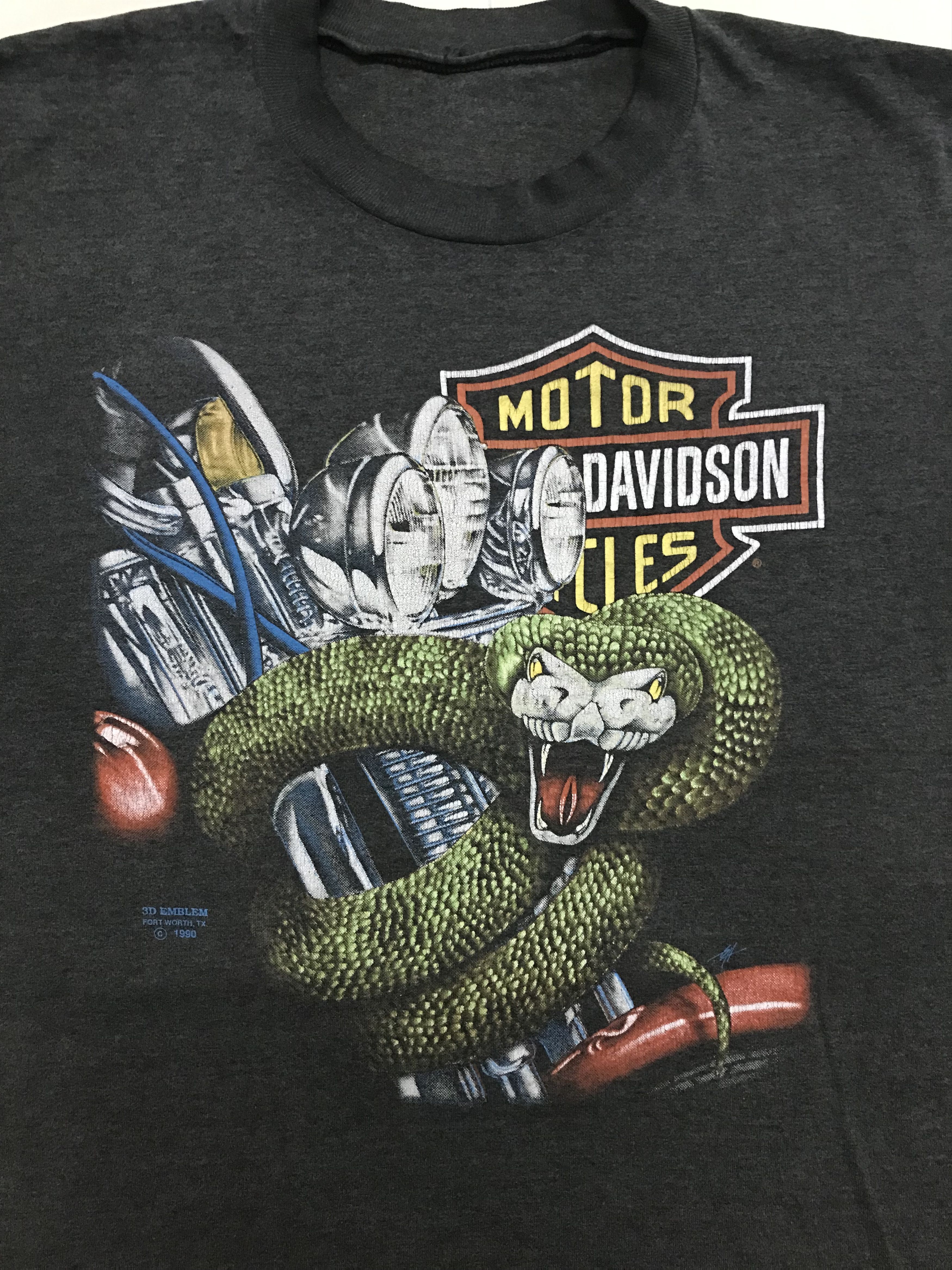 Harley Davidson VINTAGE 90s HARLEY DAVIDSON 3D EMBLEM SNAKE GRAPHIC T-SHIRT Size US M / EU 48-50 / 2 - 3 Thumbnail