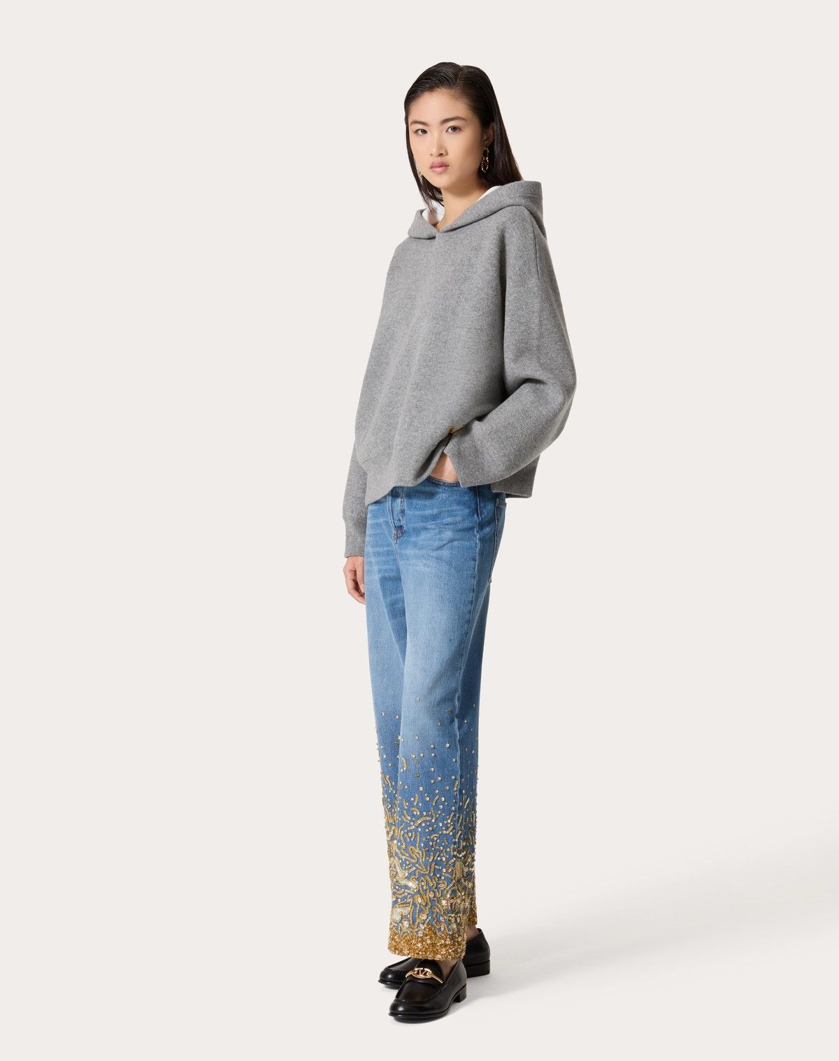 Valentino o1s1wg110525 Wool And Stretched Viscose Jumper in Grey Size L / US 10 / IT 46 - 3 Thumbnail