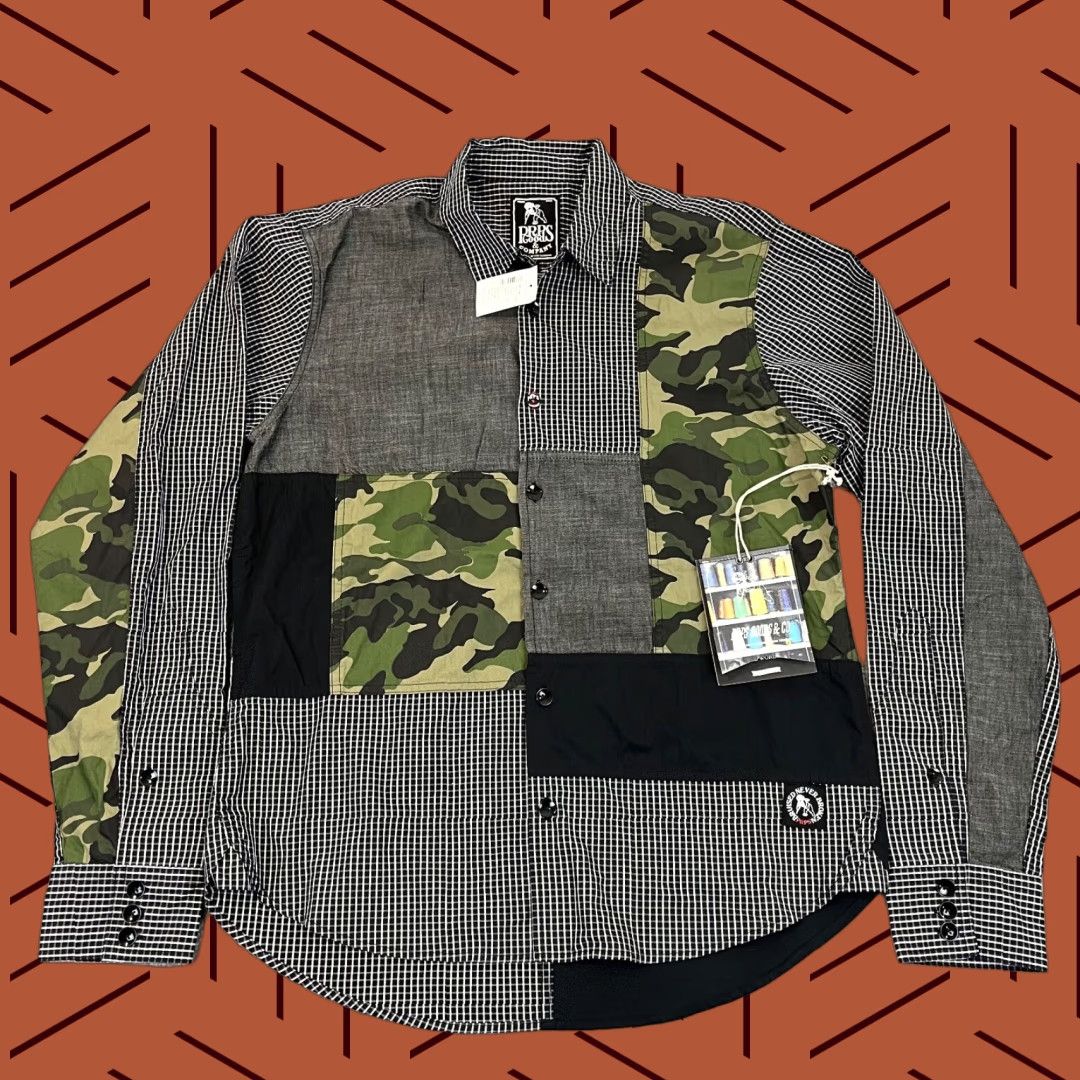 PRPS Button-Up Shirt Men's XL Patchwork Camo Black Plaid Long Sleeve Multicolor Casual