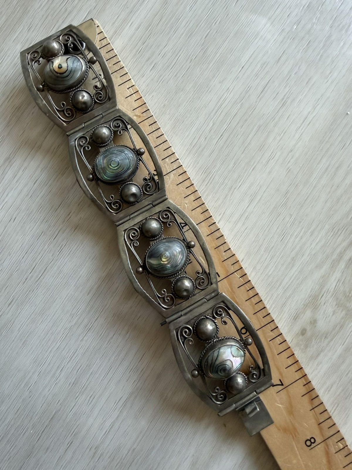 Vintage Vintage Taxco Mexico Sterling Silver Bracelet Abalone Panel Size ONE SIZE - 2 Thumbnail