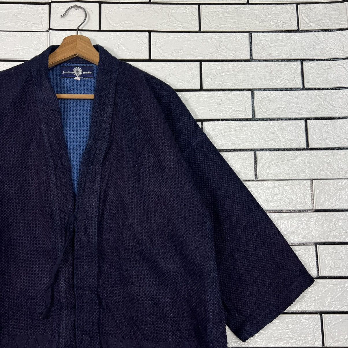 Japanese Brand Indigo Bushu Navy Blue Sashiko Thick Weave Kimono #4155-C190 Size US L / EU 52-54 / 3 - 4 Thumbnail