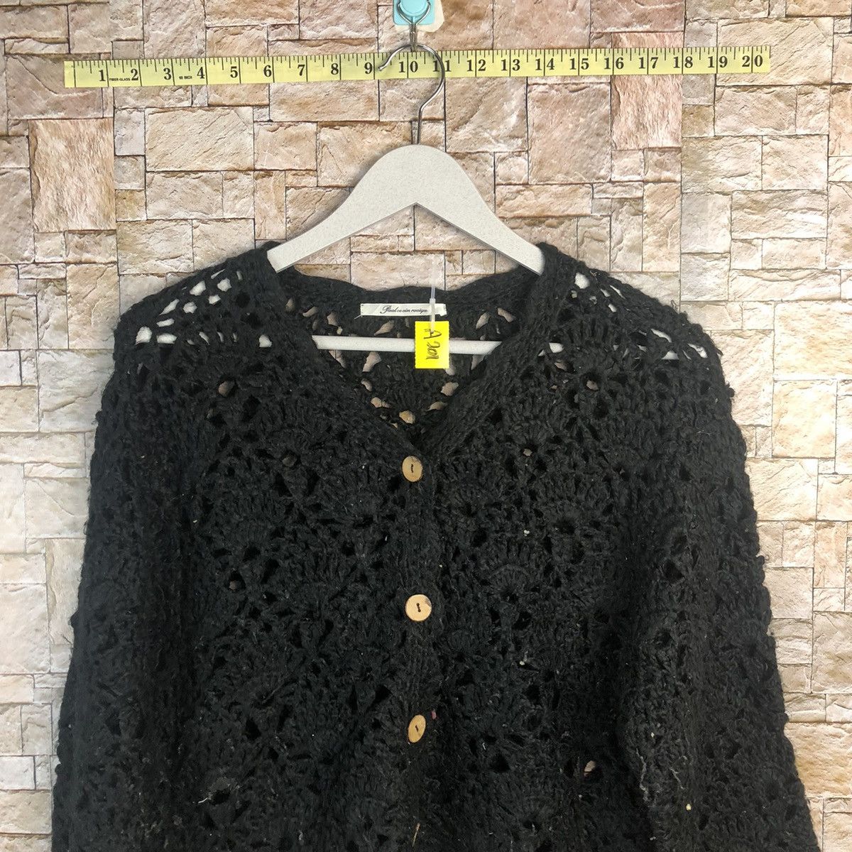 Handmade × Homespun Knitwear × Japanese Brand DL Pual CeCin Raciqn crochet meshnet Cardigan Knitwear #A201 Size M / US 6-8 / IT 42-44 - 2 Thumbnail
