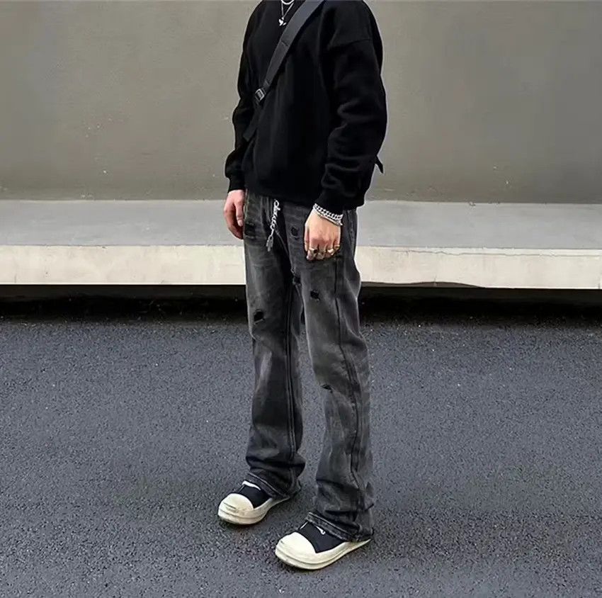 Designer × Japanese Brand Black ripped washed and distressed baggy denim pants Size US 33 - 5 Thumbnail