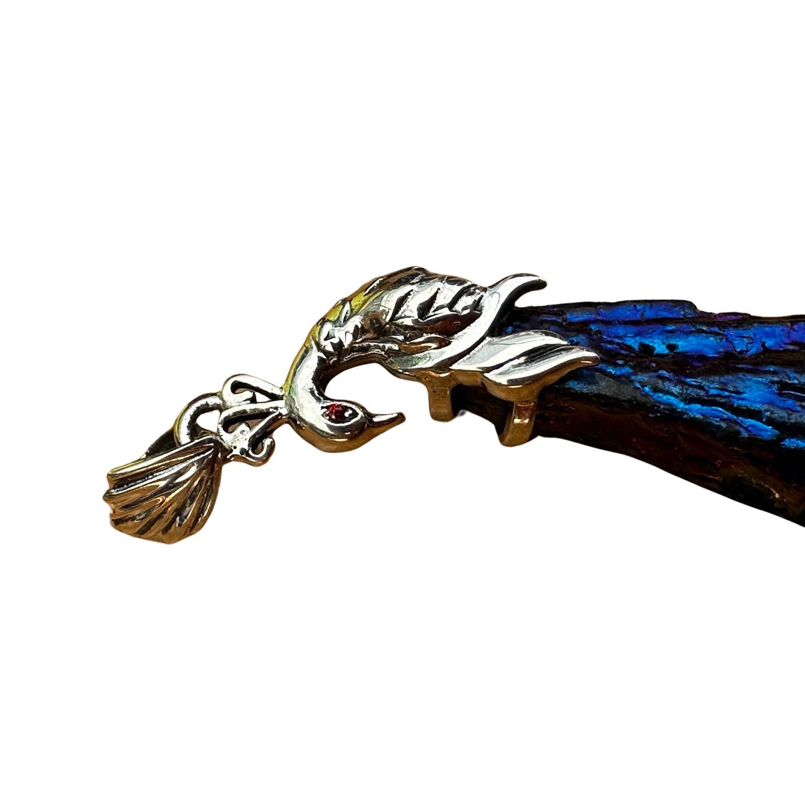 Vintage Sterling Silver Blue Peacock Ore Pendant Size ONE SIZE - 3 Thumbnail