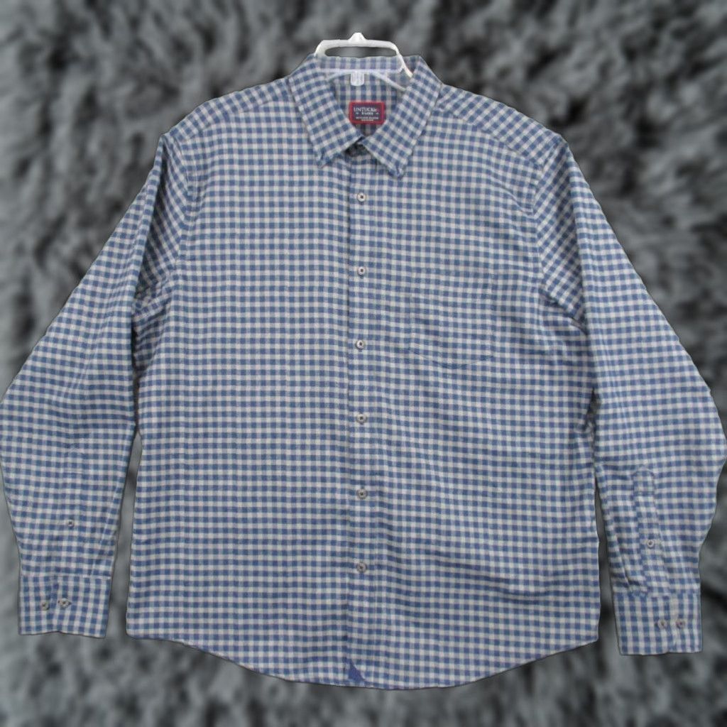 UNTUCKit UNTUCKit Bordales Shirt Large Mens Blue Check Long Sleeve Size US L / EU 52-54 / 3 - 1 Thumbnail