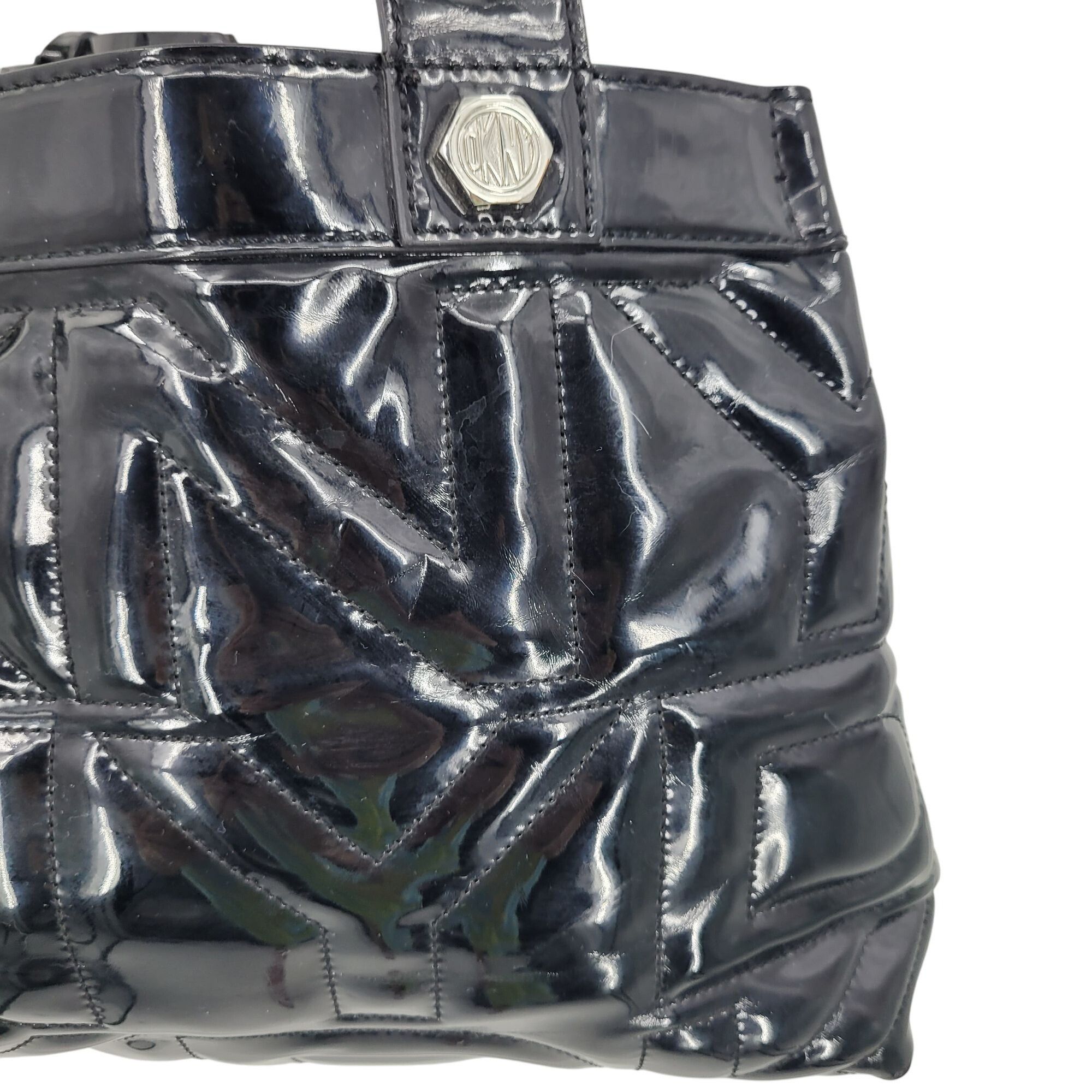 Bebe Vtg 90s Y2K Black Patent Leather Logo Quilted Shoulder Tote Size ONE SIZE - 8 Thumbnail