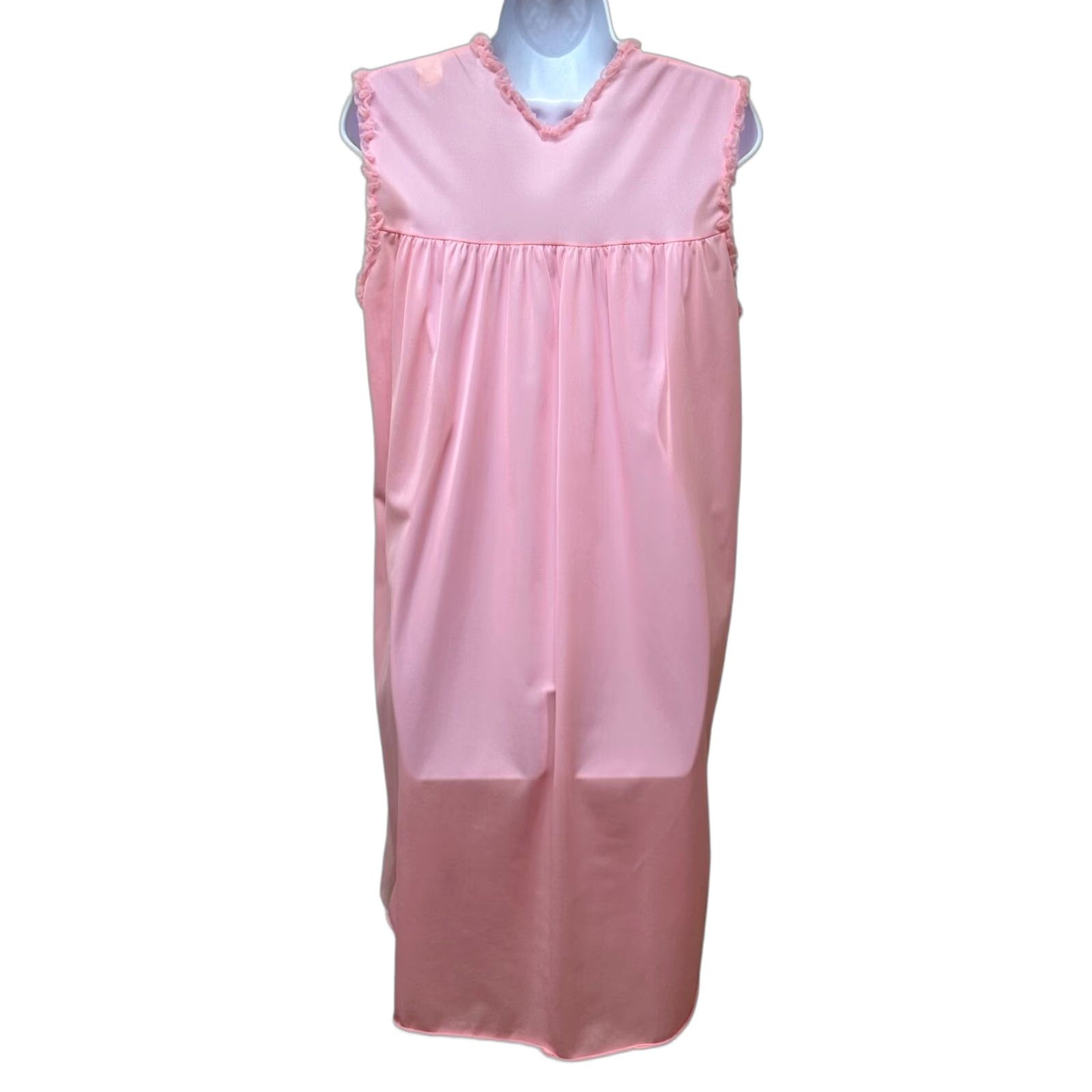 Vintage VINTAGE Nightgown Nylon Tricot Lace Double Layer Sheer Chiffon Overlay Size M Pink Nightgown Size ONE SIZE - 1 Thumbnail