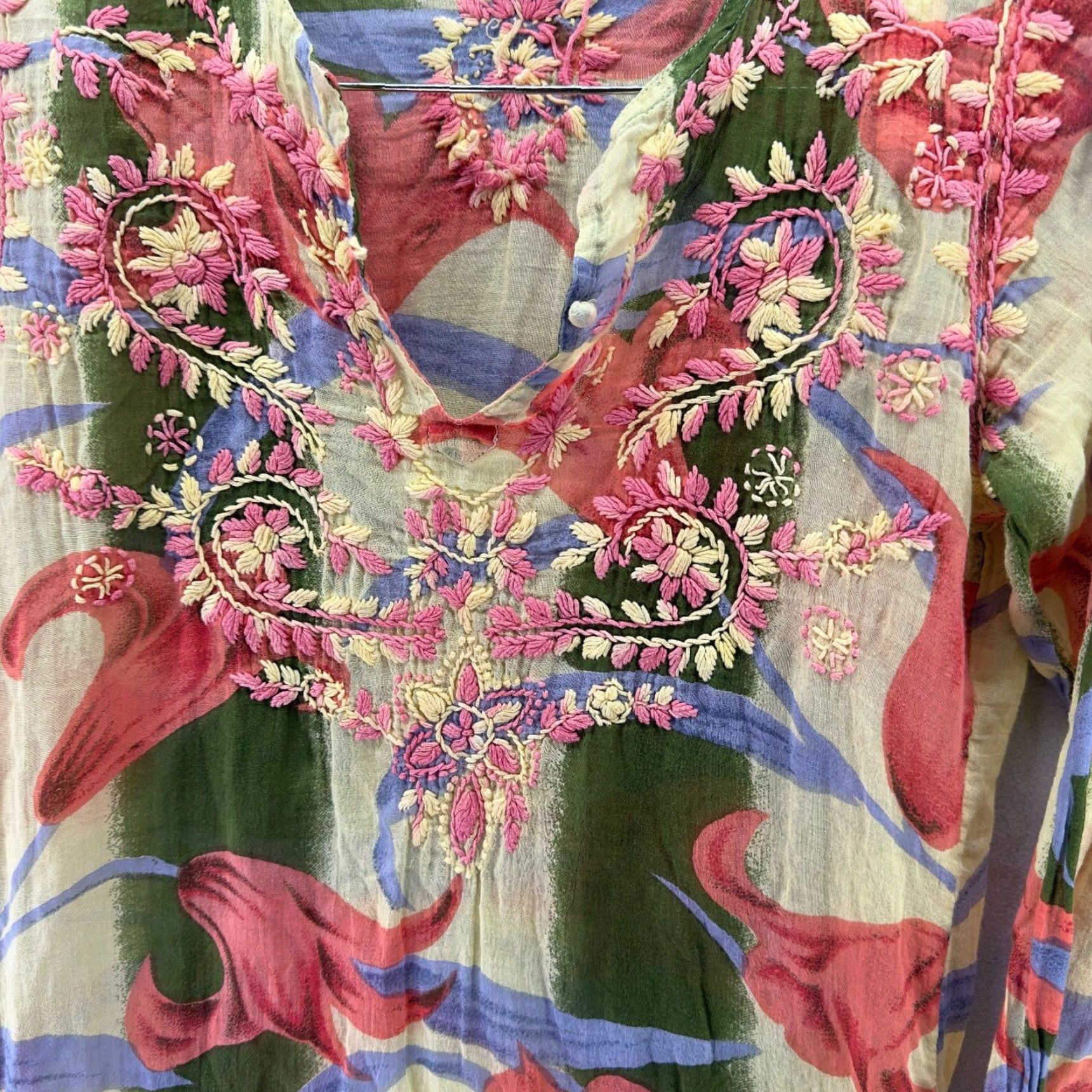 Vintage Raj Embroidered Tunic Dress S Top Cover Up Boho Floral Rio Cottagecore Y2k 90s Size S / US 4 / IT 40 - 2 Thumbnail