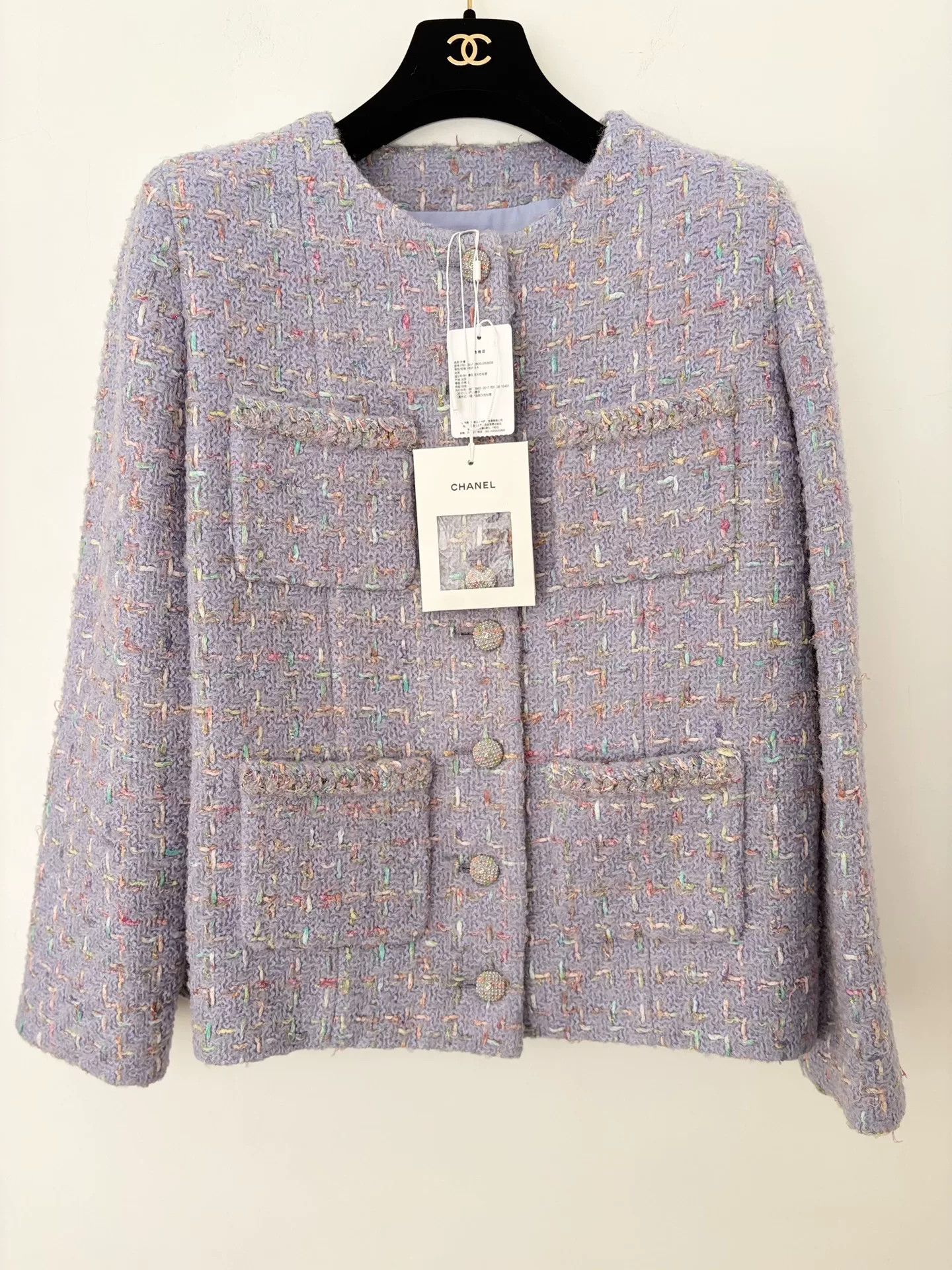 Chanel Chanel Purple Tweed Jacket with Four Pockets Size US M / EU 48-50 / 2 - 1 Thumbnail