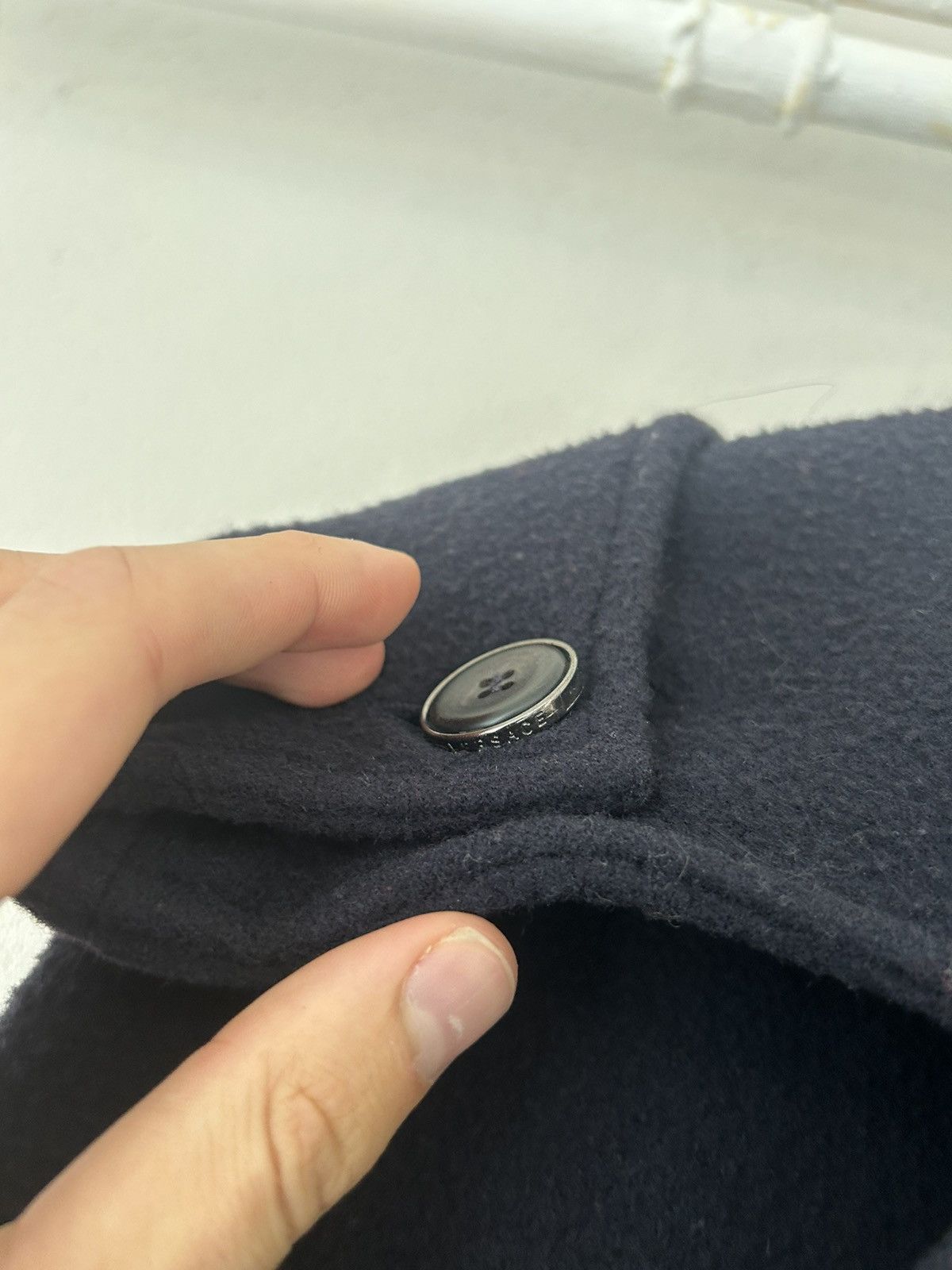 Versace Navy Wool Double-Breasted Peacoat with Cowl Hood Size US L / EU 52-54 / 3 - 5 Thumbnail