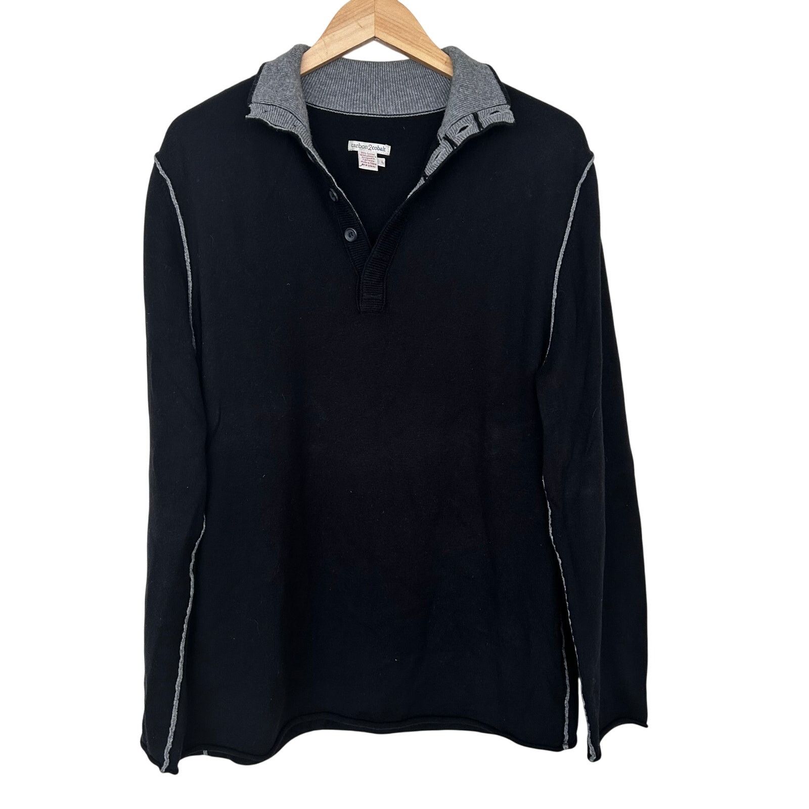 Other Carbon 2 Cobalt Black Cotton Cashmere Sweater Sz L Size US L / EU 52-54 / 3 - 2 Thumbnail