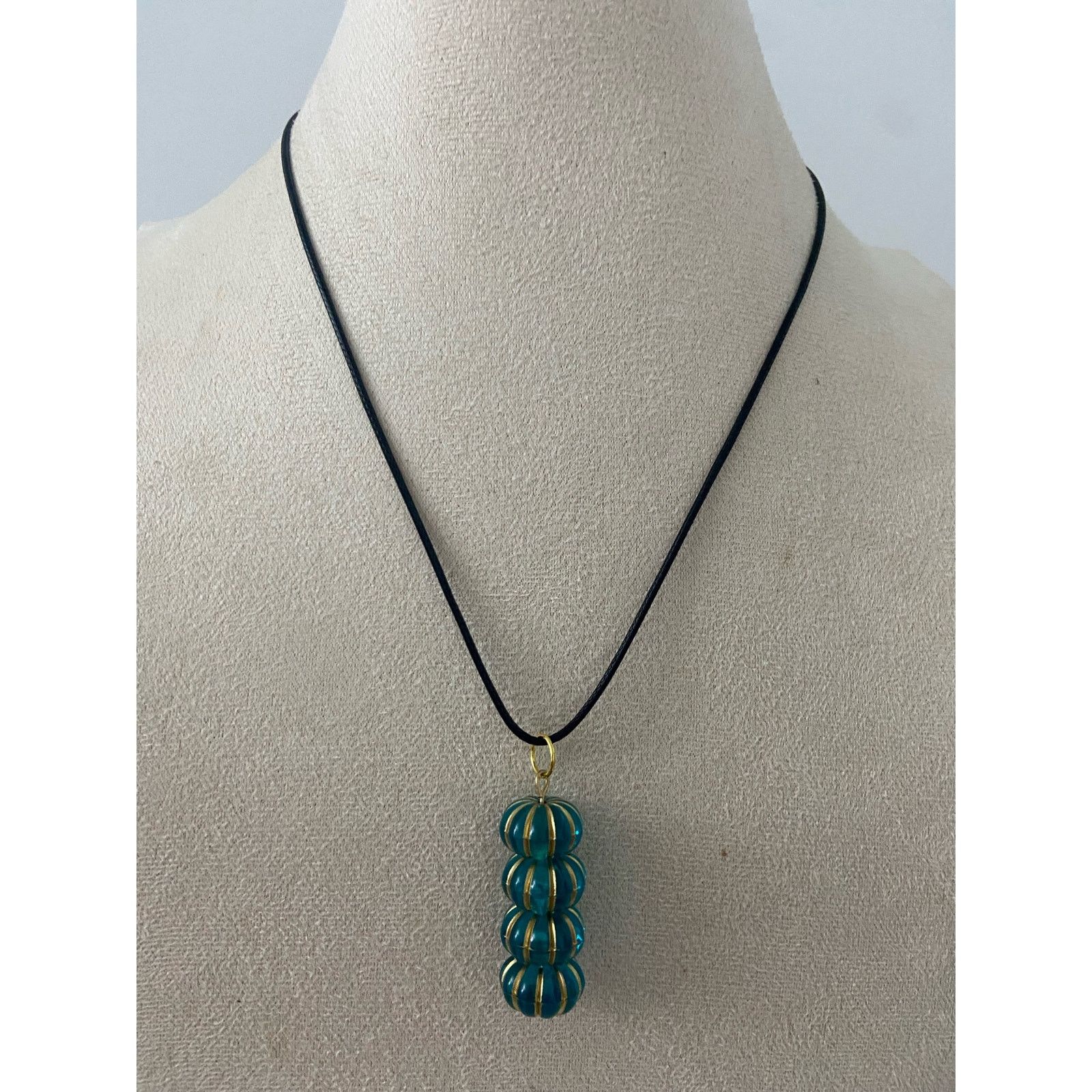 Handmade teal and striped gold globe pendant necklace Size ONE SIZE - 1 Thumbnail