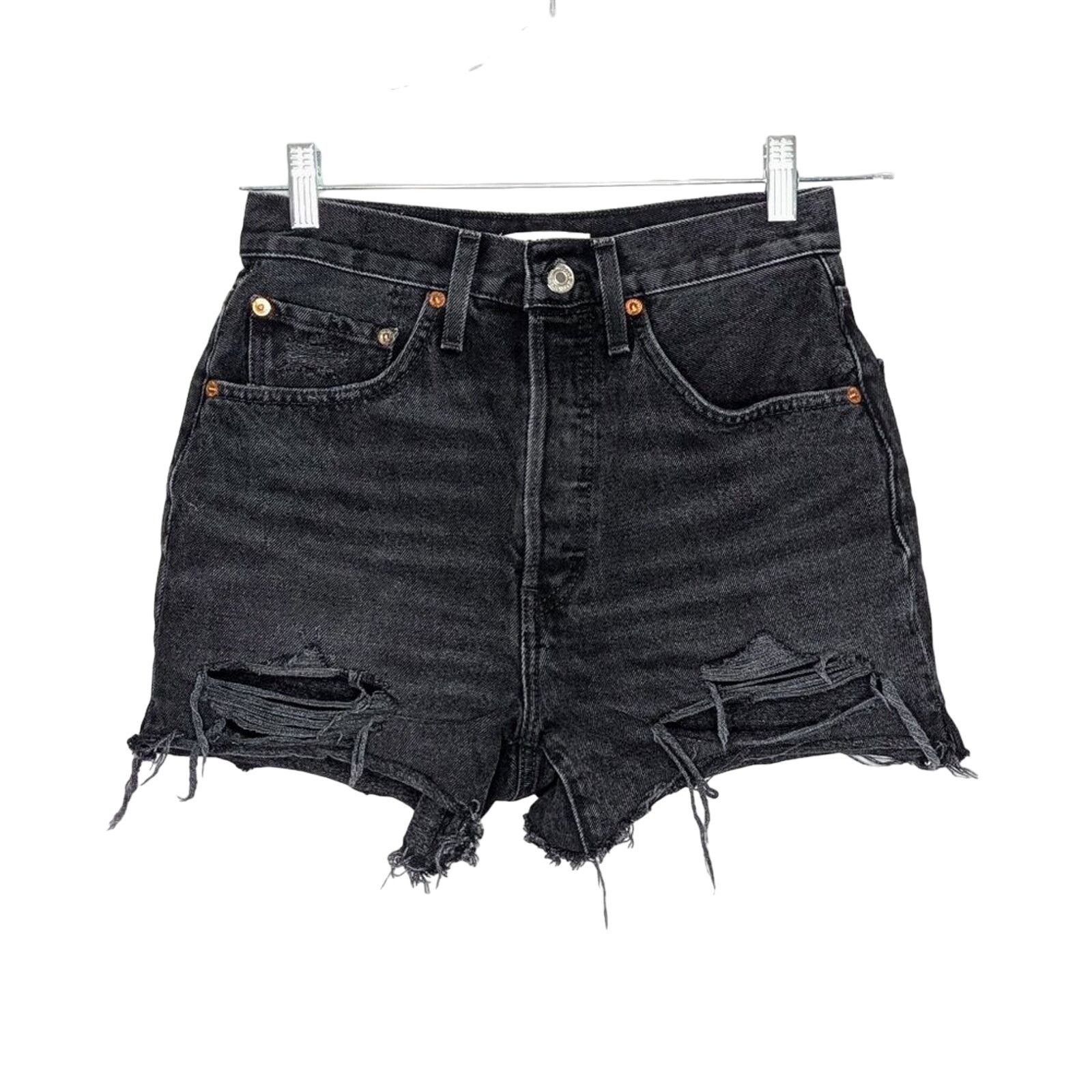 RE/DONE RE/DONE 50s Cut-Off Denim Shorts Black Distressed Frayed Hem Size 26" / US 2 / IT 38 - 1 Thumbnail