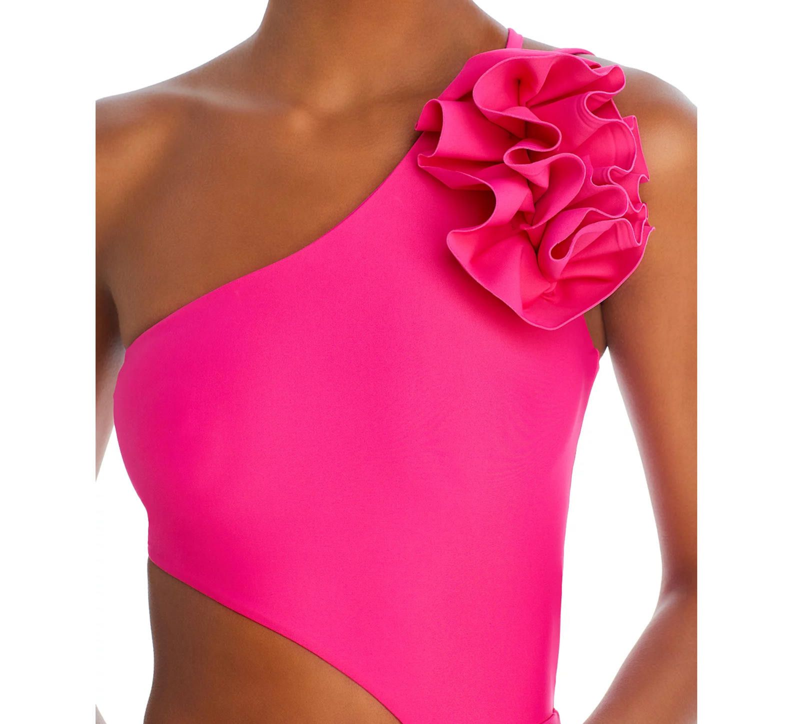 Designer Stylish Pink One-Shoulder Swimsuit by Ramy Brook Size ONE SIZE - 10 Thumbnail