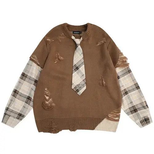 Japanese Brand × Vintage Preppy Style Sweater Plaid Sleeve Ripped Size ONE SIZE - 3 Thumbnail
