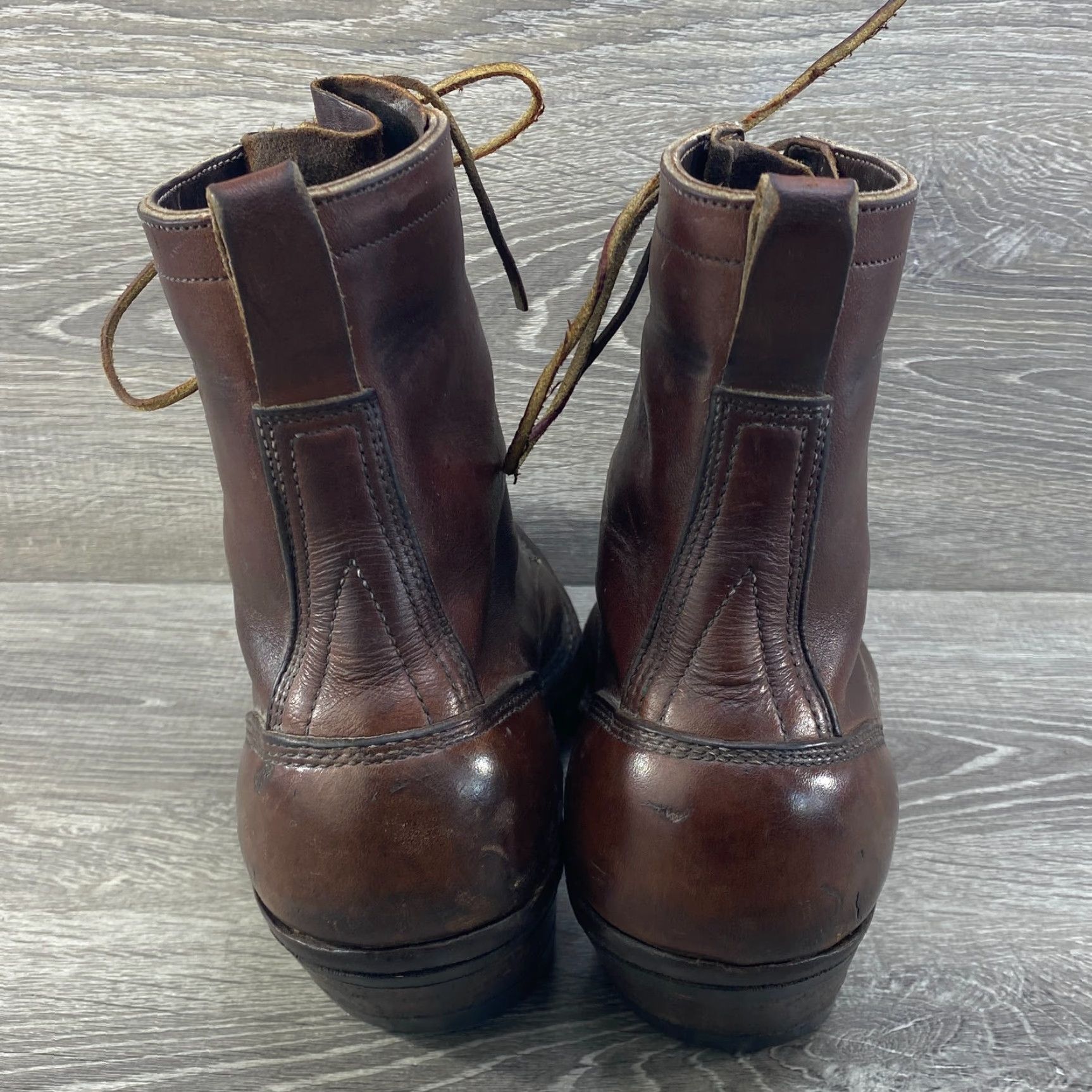 Vintage Whites Handmade Mens 9 D Brown Leather Boots Logger Packer Lace Up Vibram Sole - Workwear Boots Size US 9 / EU 42 - 6 Thumbnail