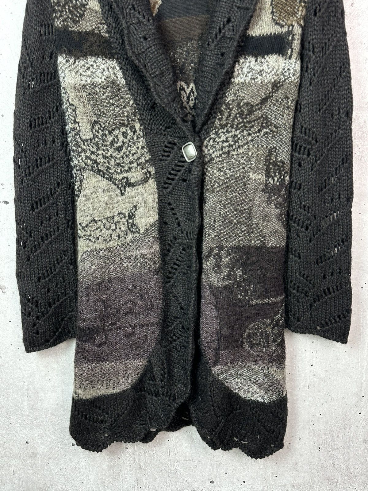 Vintage Aldo Martins Wool-Alpaca Printed Knit Long Cardigan Coat Size M / US 6-8 / IT 42-44 - 3 Thumbnail