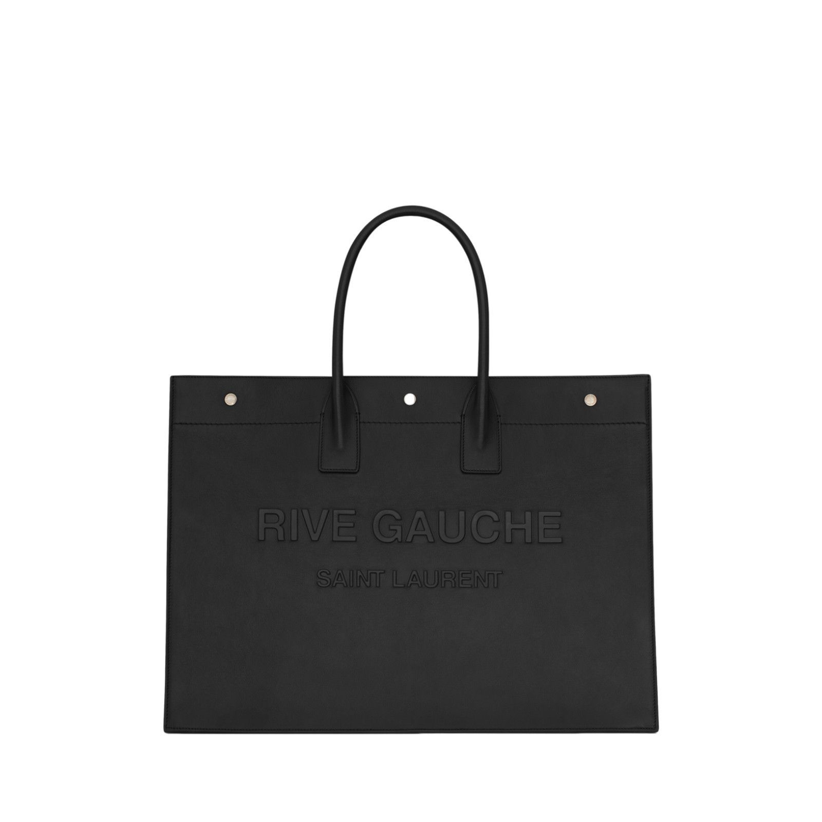 SAINT LAURENT Rive Gauche $2400 Black Smooth Leather Large T