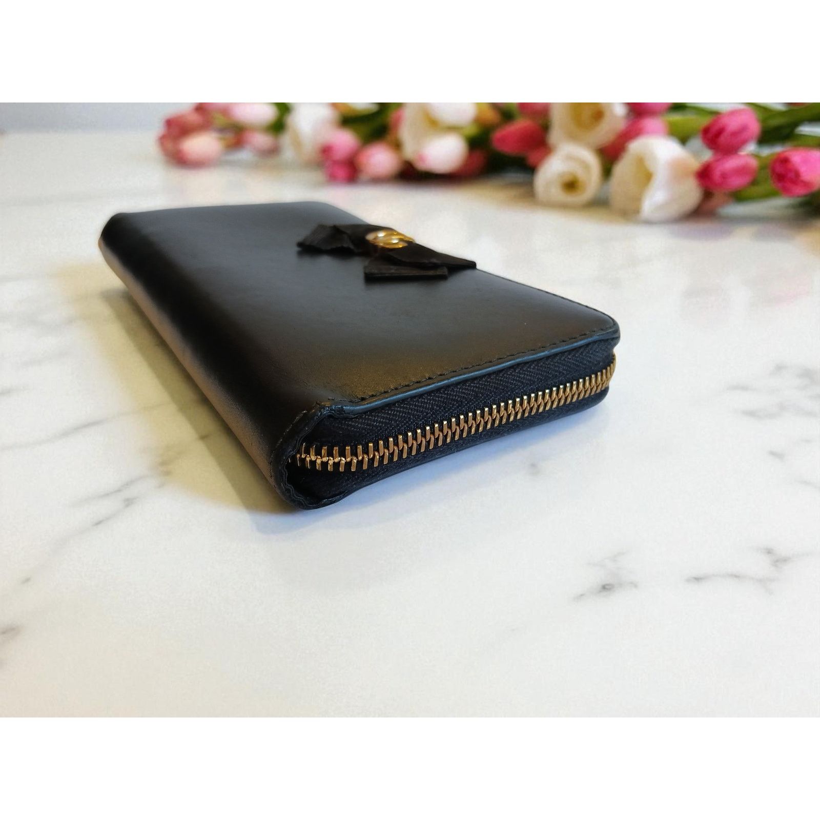 Gucci GUCCI GG Marmont Ribbon Wallet Zip Around Black Leather Size ONE SIZE - 8 Thumbnail