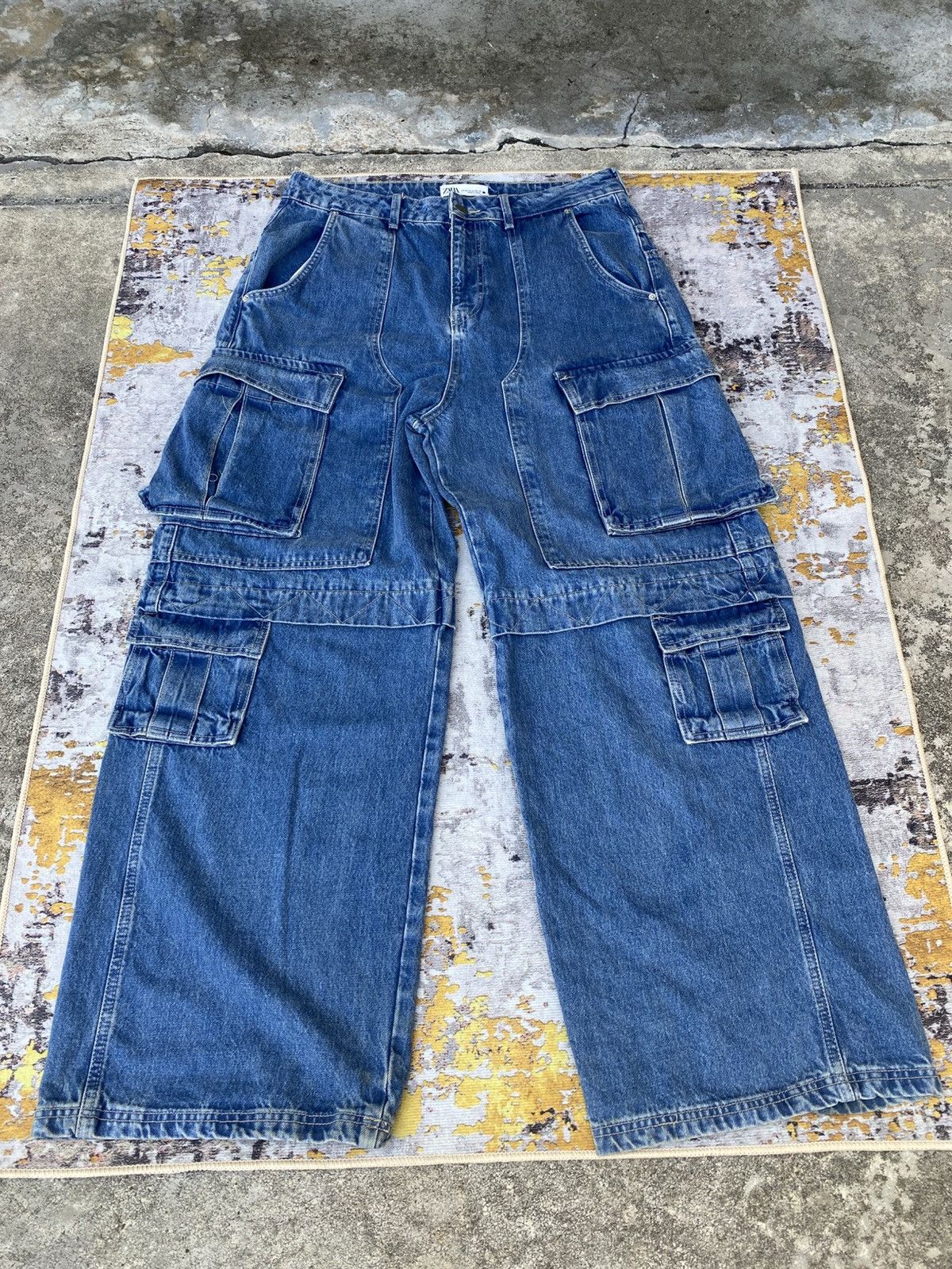 If Six Was Nine 🔥 Super Sick🔥 ZARA Baggy Denim Cargo Trousers Utility Pocket Size US 35 - 1 Thumbnail