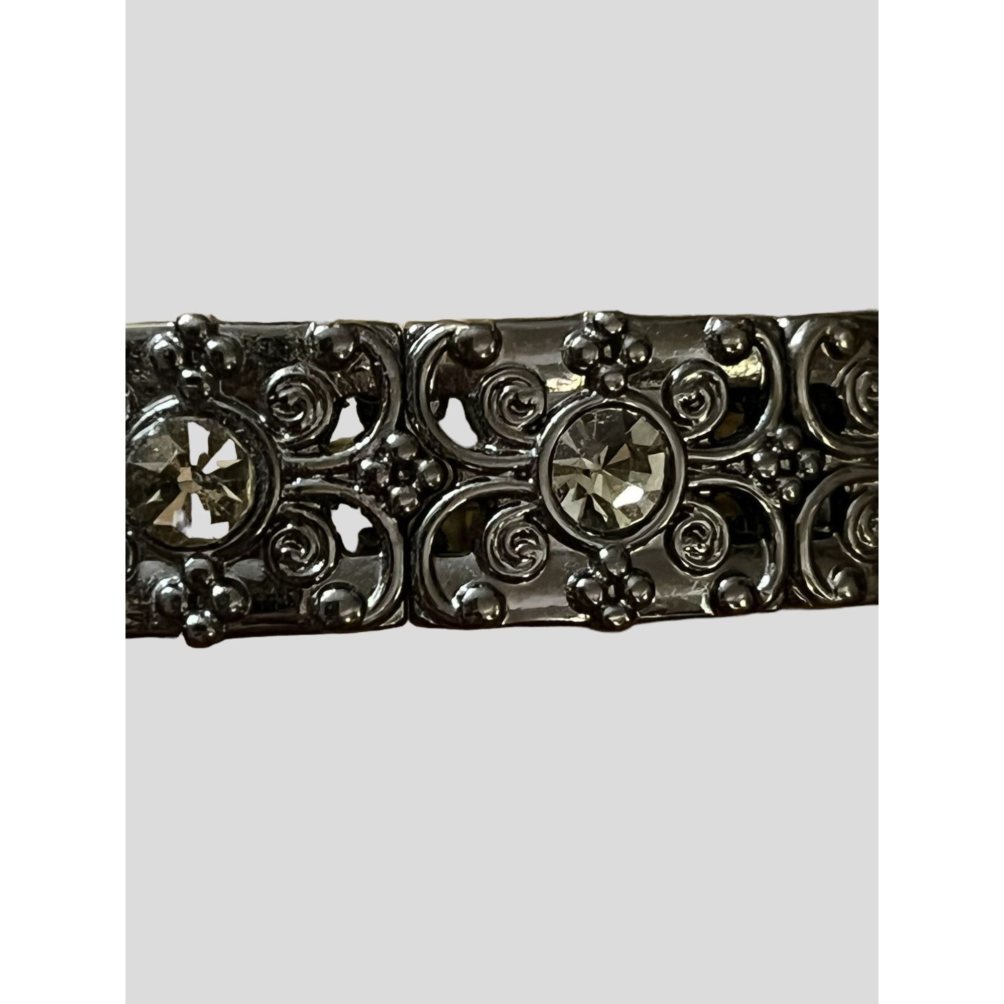 Other Lia Sophia Stretch Bracelet Gunmetal Clear Rhinestones Filag Size ONE SIZE - 2 Thumbnail