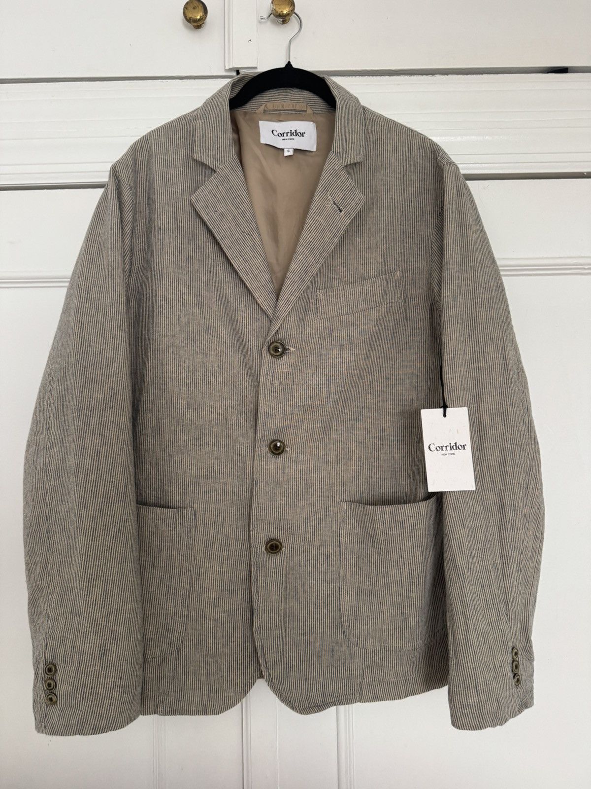 Corridor Corridor Small Natural Linen Ticking Stripe 3 Button Blazer Size 38R - 1 Thumbnail