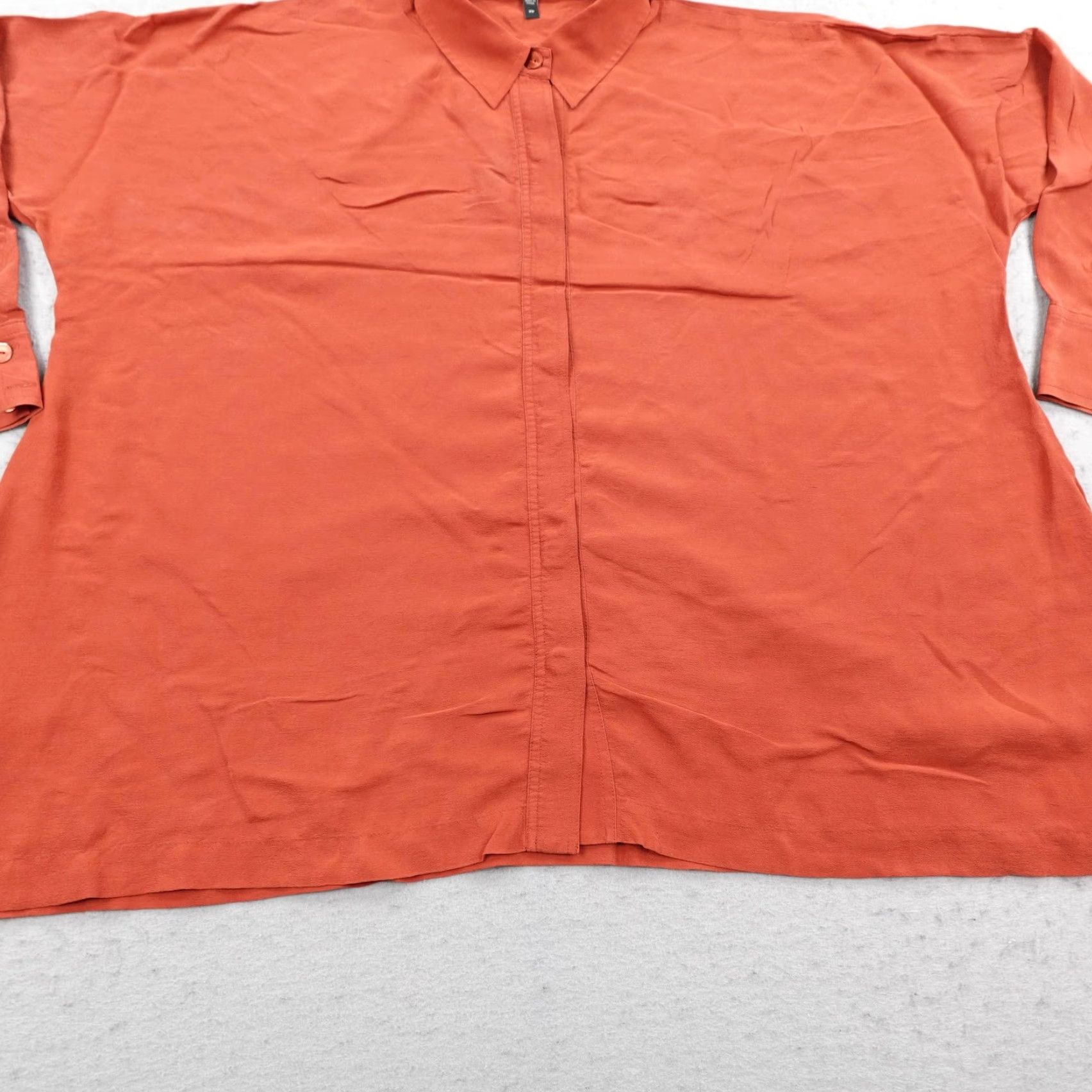 Eileen Fisher Eileen Fisher Shirt Womens PP Orange Silk Button Front Tunic Top Blouse Collared Long Sleeve Solid Button All Seasons Breathable Lightweight Relaxed Size XXS / US 00 / IT 34 - 3 Thumbnail