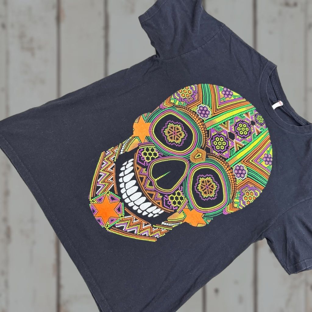 Sugar VINTAGE Sugar Skull Graphic Shirt Mens L Black Double Sided Day Of Dead Halloween Size US L / EU 52-54 / 3 - 1 Thumbnail