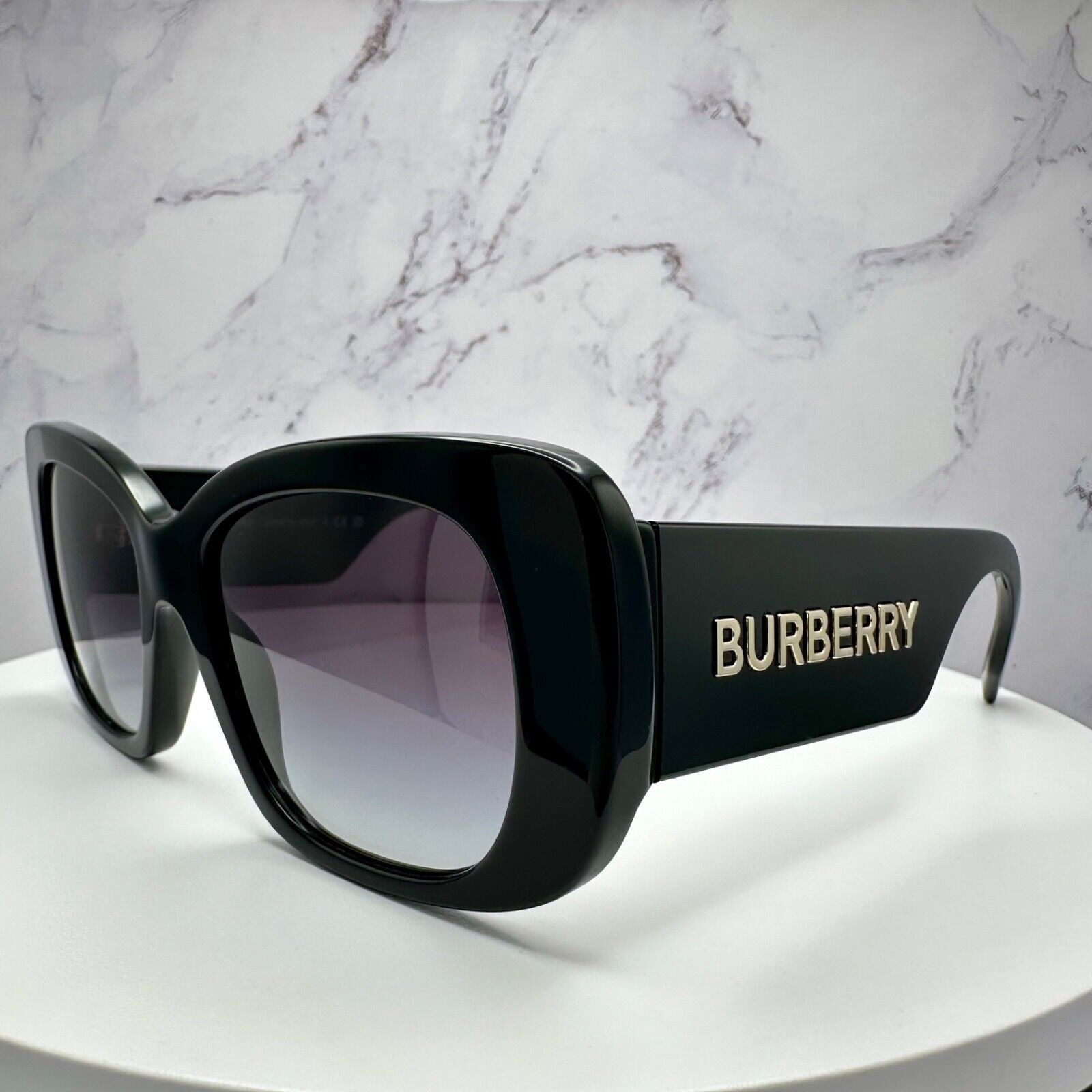 Burberry Burberry Sunglasses Black Acetate Square Gold Metal Logo Size ONE SIZE - 6 Thumbnail