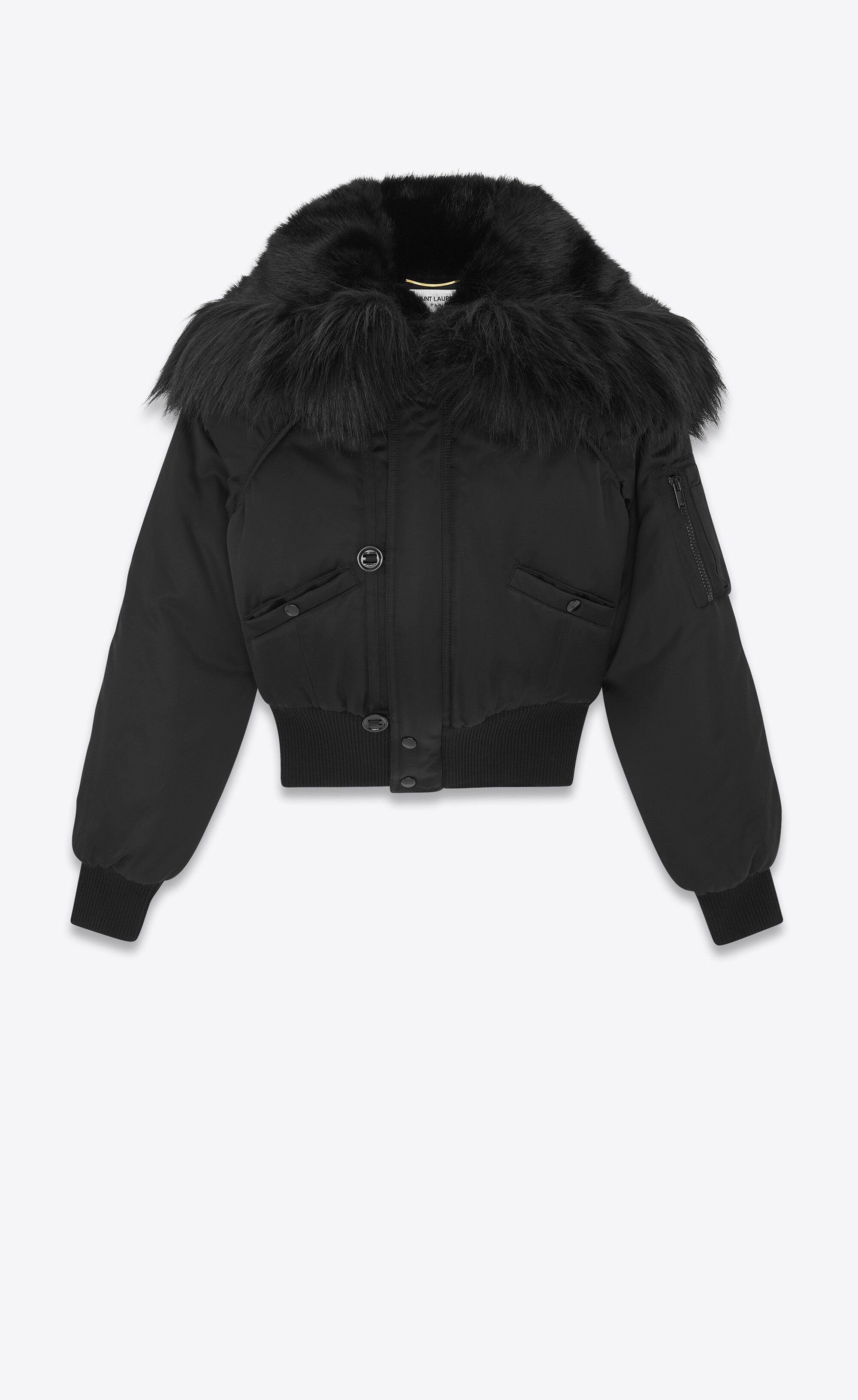 Saint Laurent Paris o1tp1o0125 Cropped Bomber Jacket in Black Size US L / EU 52-54 / 3 - 1 Thumbnail