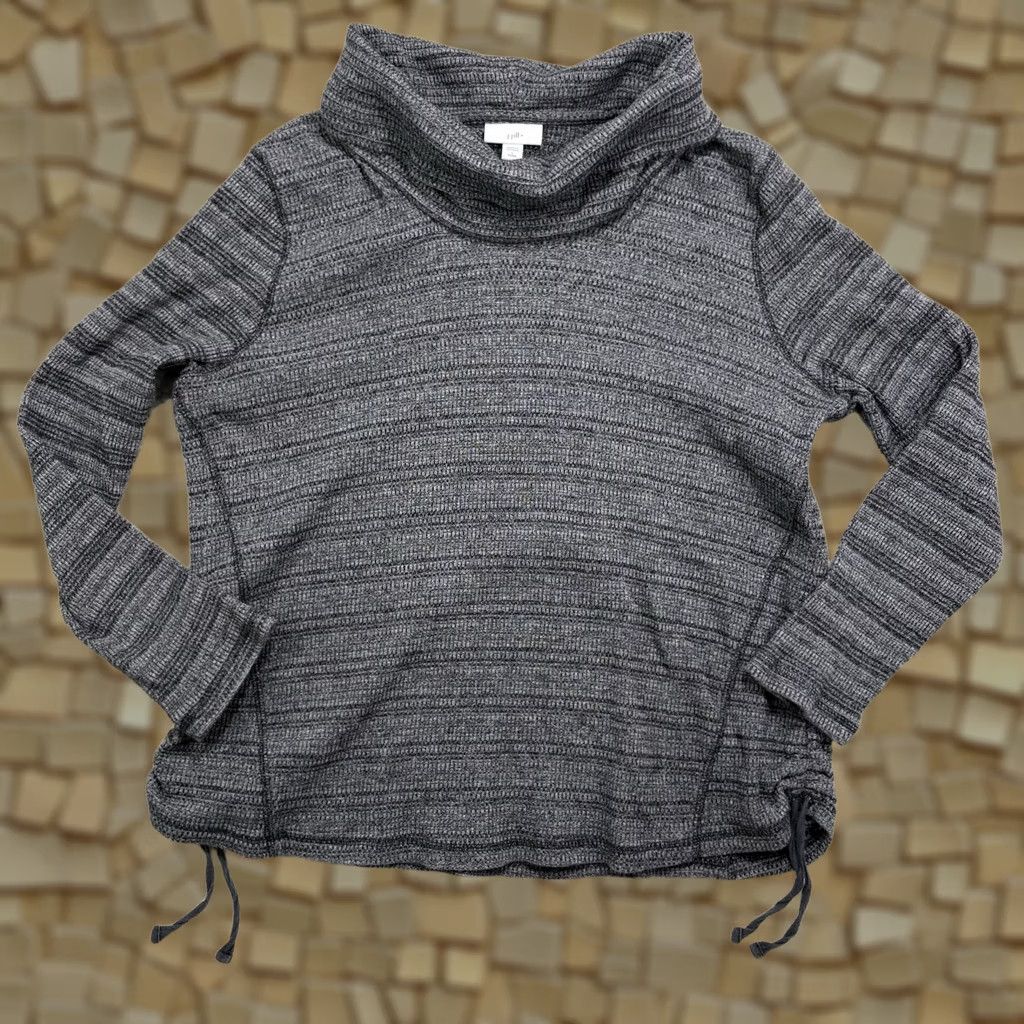 J. Jill J.Jill Cowl Neck Sweater Gray Side Cinch Ruched Ties Knit Marled Large Petite White Guide: Gray Size L / US 10 / IT 46 - 1 Thumbnail